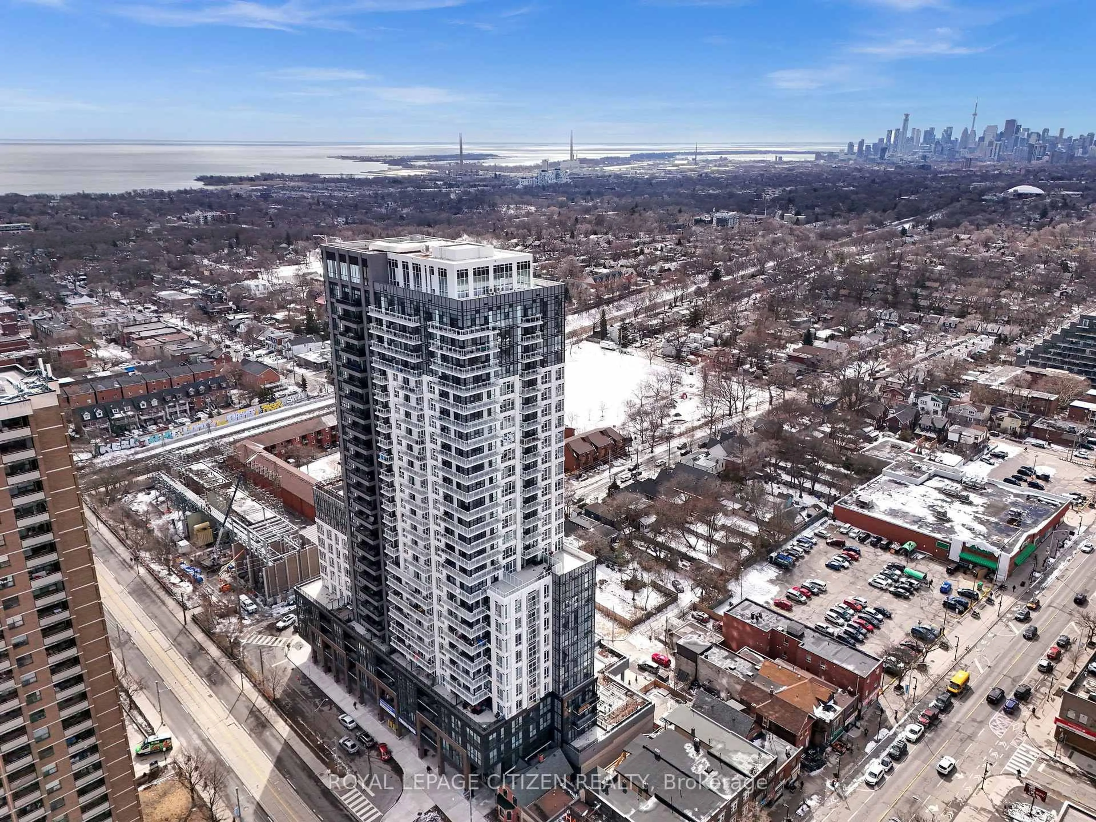 A pic from outside/outdoor area/front of a property/back of a property/a pic from drone, city buildings view from balcony for 286 Main St #2110, Toronto Ontario M4C 0B3