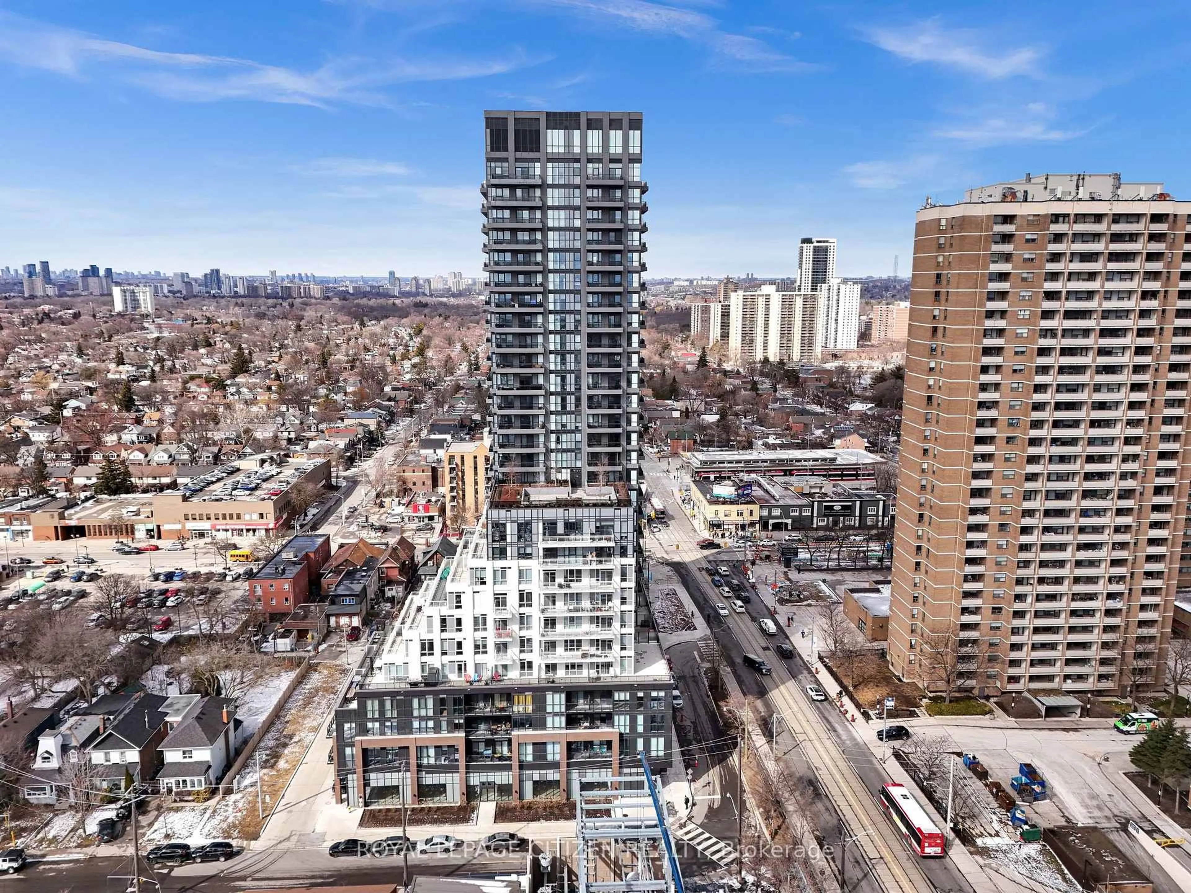 A pic from outside/outdoor area/front of a property/back of a property/a pic from drone, city buildings view from balcony for 286 Main St #2110, Toronto Ontario M4C 0B3