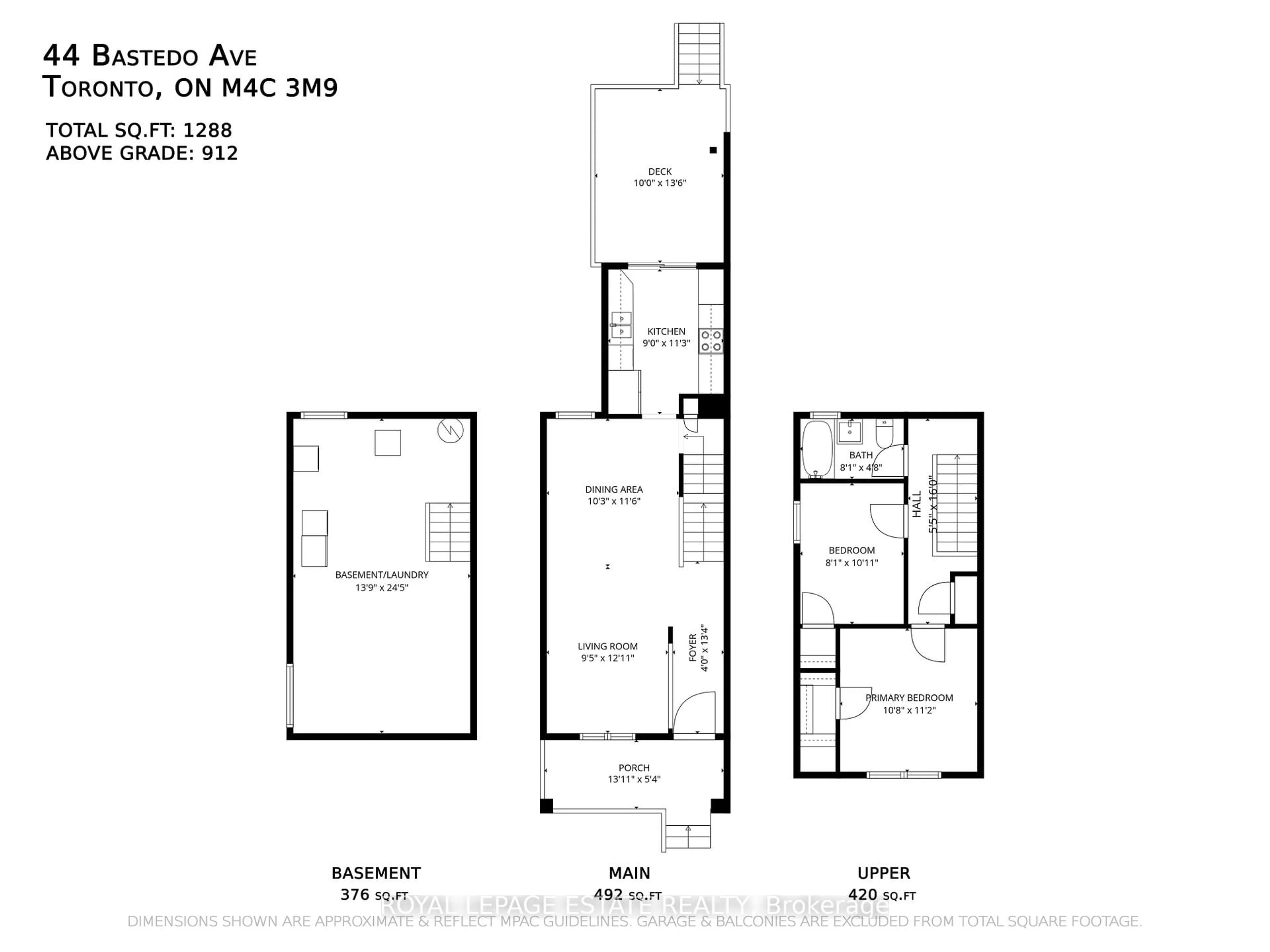 Floor plan for 44 Bastedo Ave, Toronto Ontario M4C 3M9
