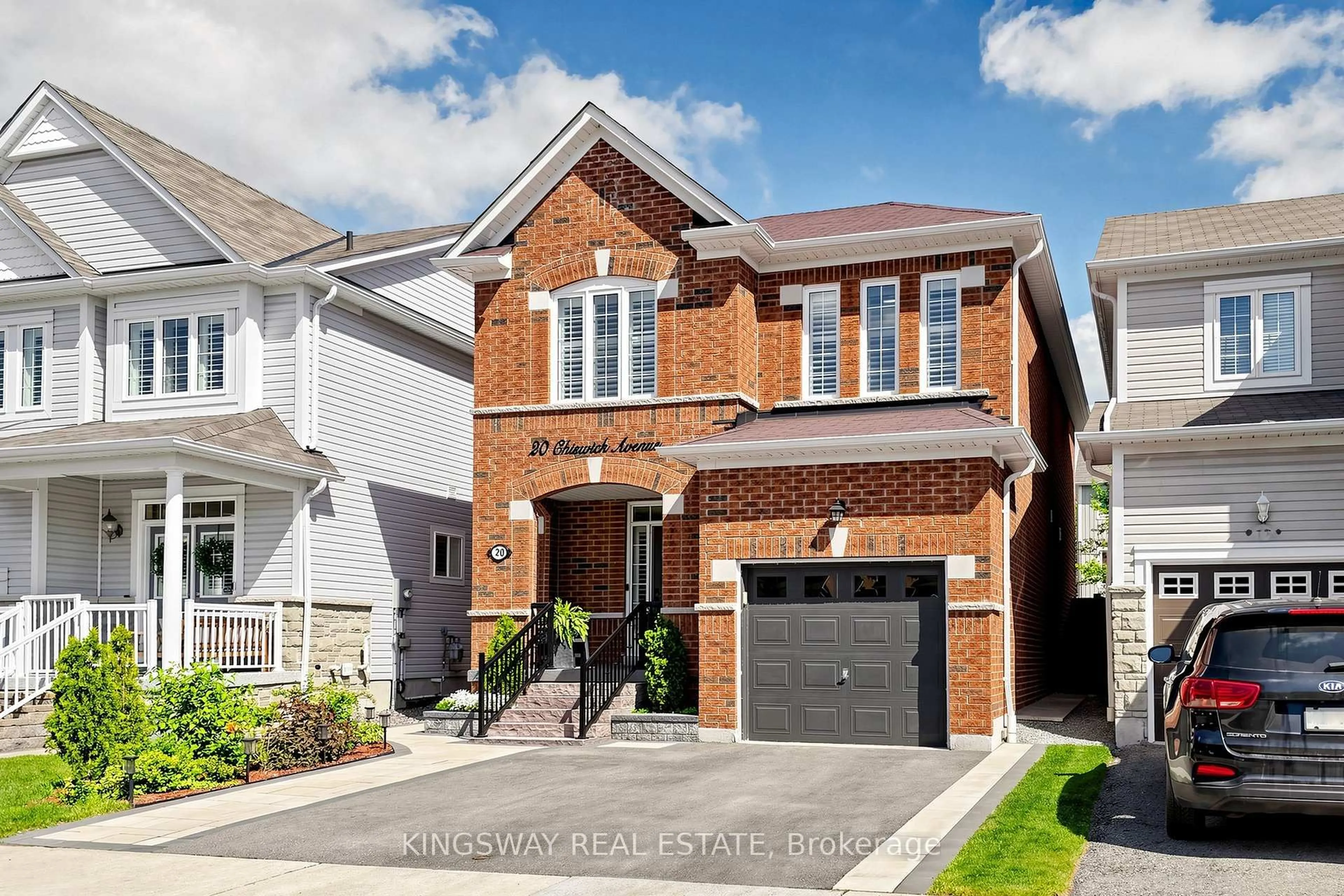 Home with brick exterior material, street for 20 Chiswick Ave, Whitby Ontario L1M 0E1