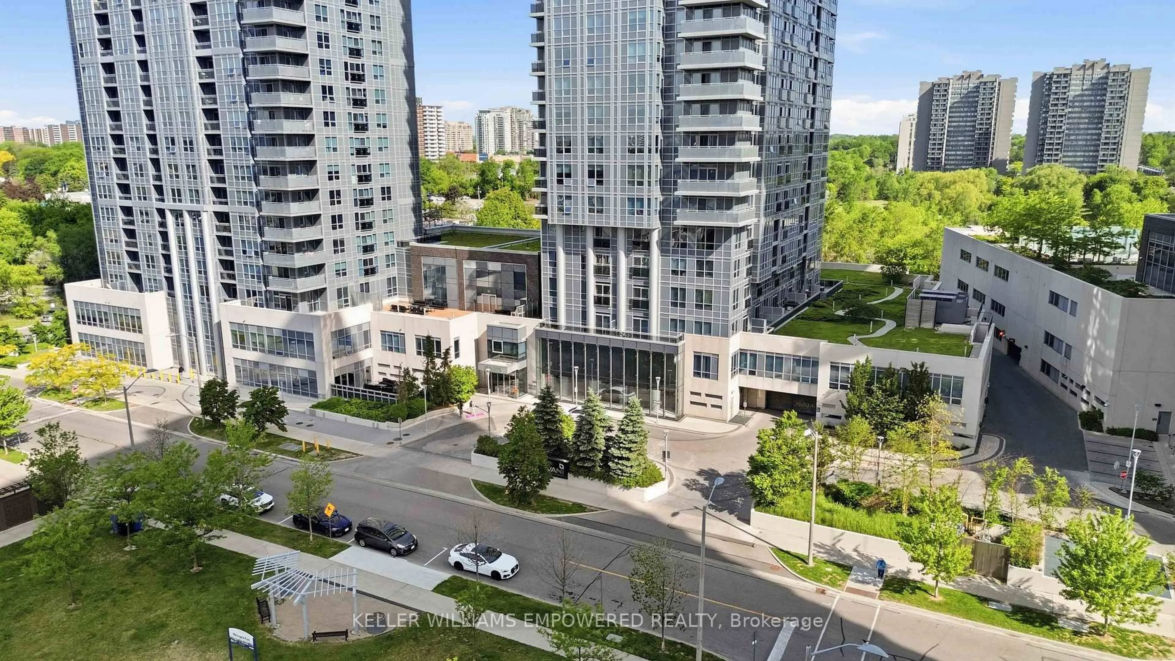A pic from outside/outdoor area/front of a property/back of a property/a pic from drone, city buildings view from balcony for 255 Village Green Sq #3411, Toronto Ontario M1S 0L7