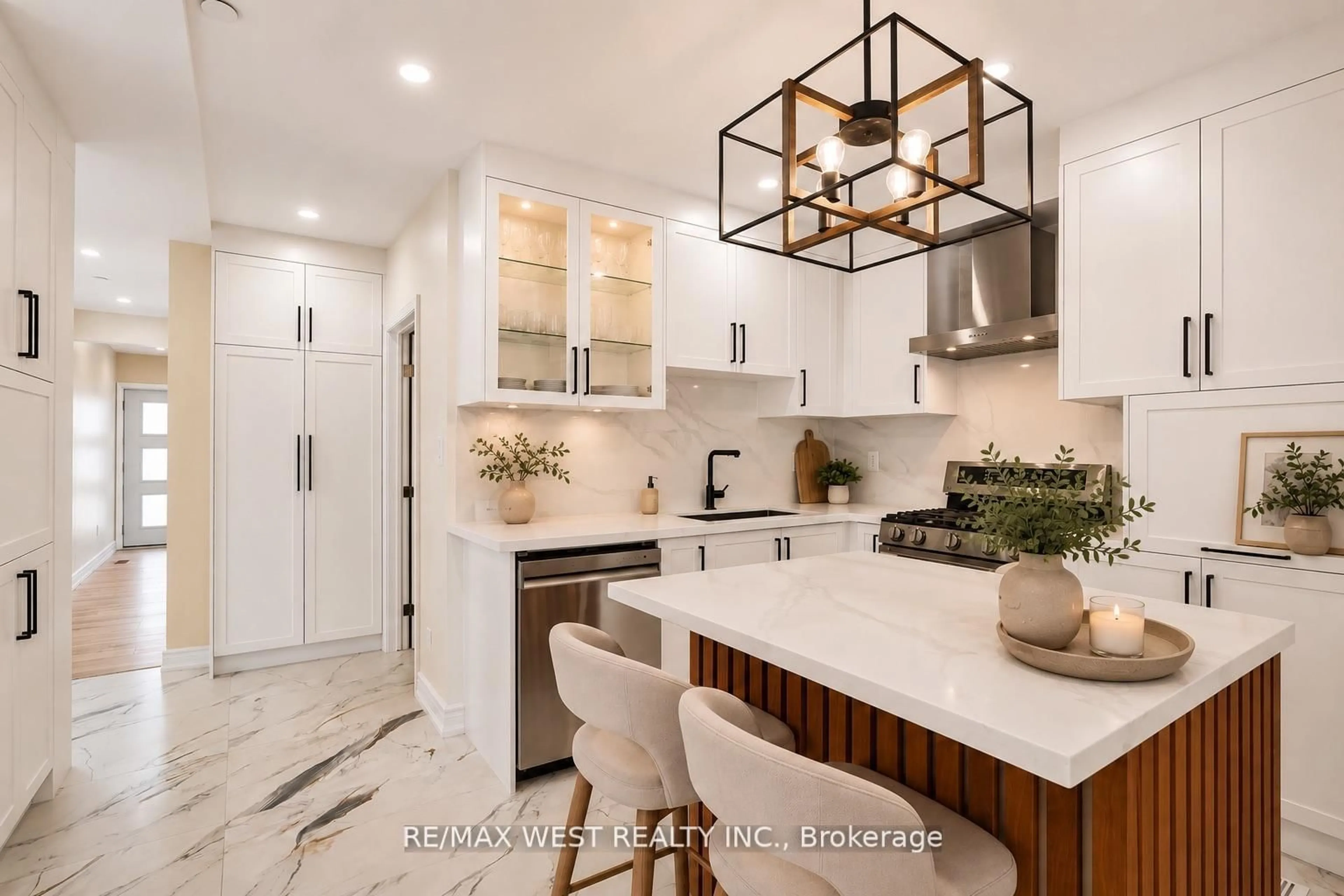 Open concept kitchen, ceramic/tile floor for 201 Rhodes Ave, Toronto Ontario M4L 3A2