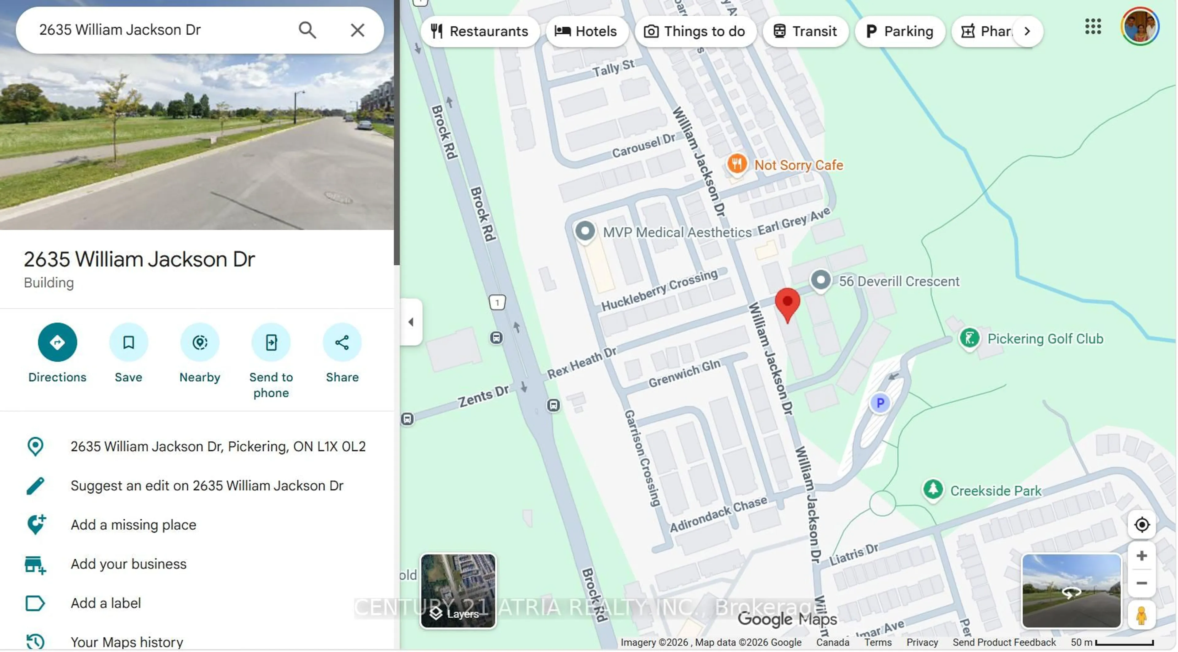 Picture of a map for 2635 William Jackson Dr #715, Pickering Ontario L1X 0L4
