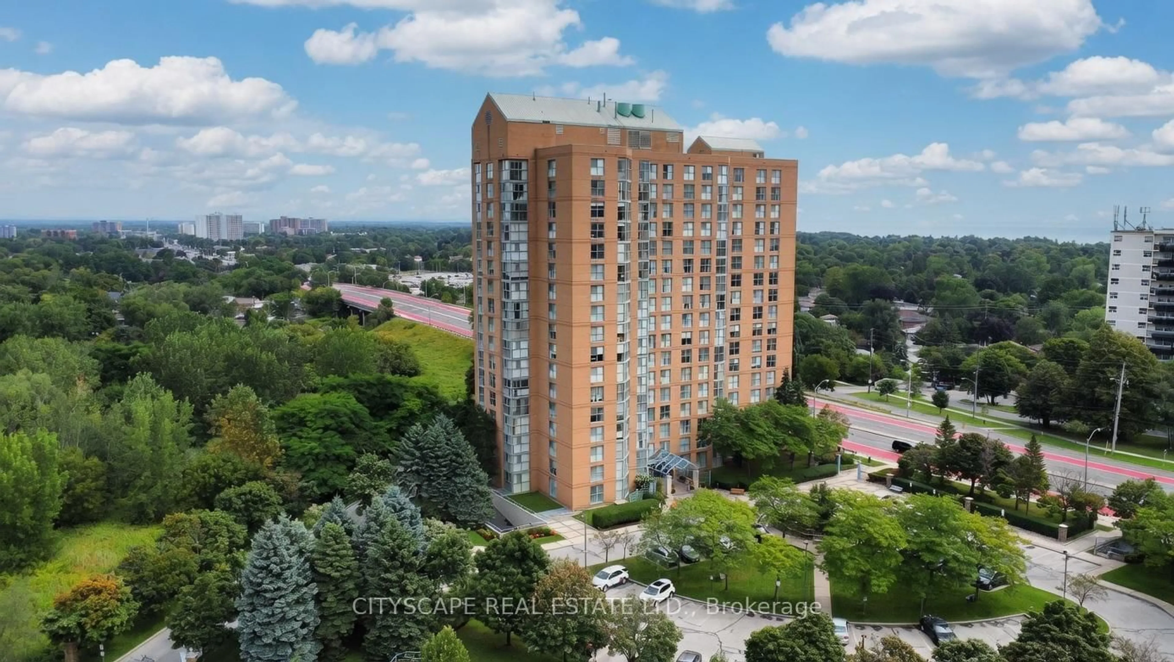 A pic from outside/outdoor area/front of a property/back of a property/a pic from drone, city buildings view from balcony for 90 Dale Ave #502, Toronto Ontario M1J 3N4