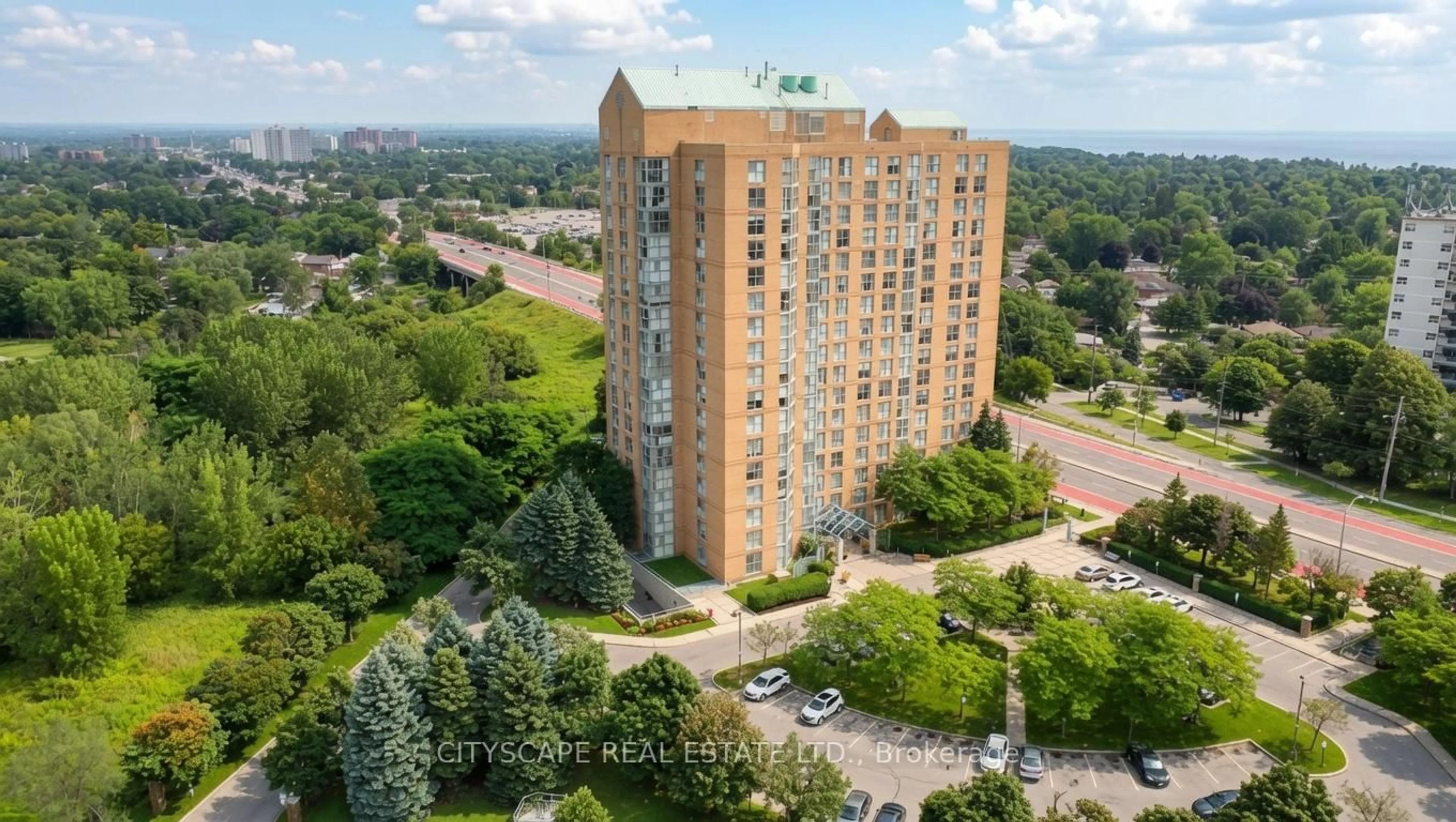 A pic from outside/outdoor area/front of a property/back of a property/a pic from drone, city buildings view from balcony for 90 Dale Ave #502, Toronto Ontario M1J 3N4