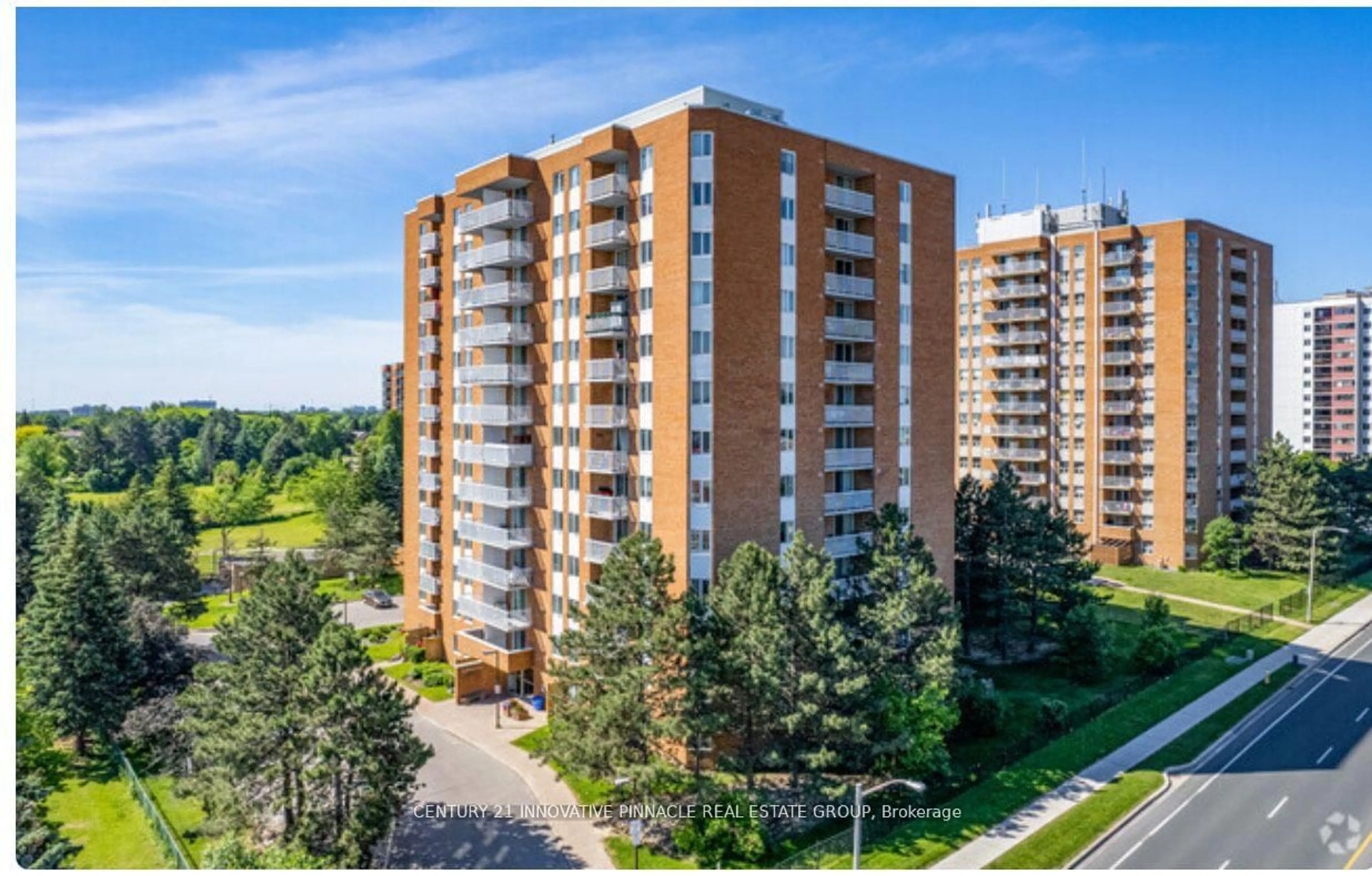 A pic from outside/outdoor area/front of a property/back of a property/a pic from drone, city buildings view from balcony for 15 Sewells Rd #402, Toronto Ontario M1B 3J7