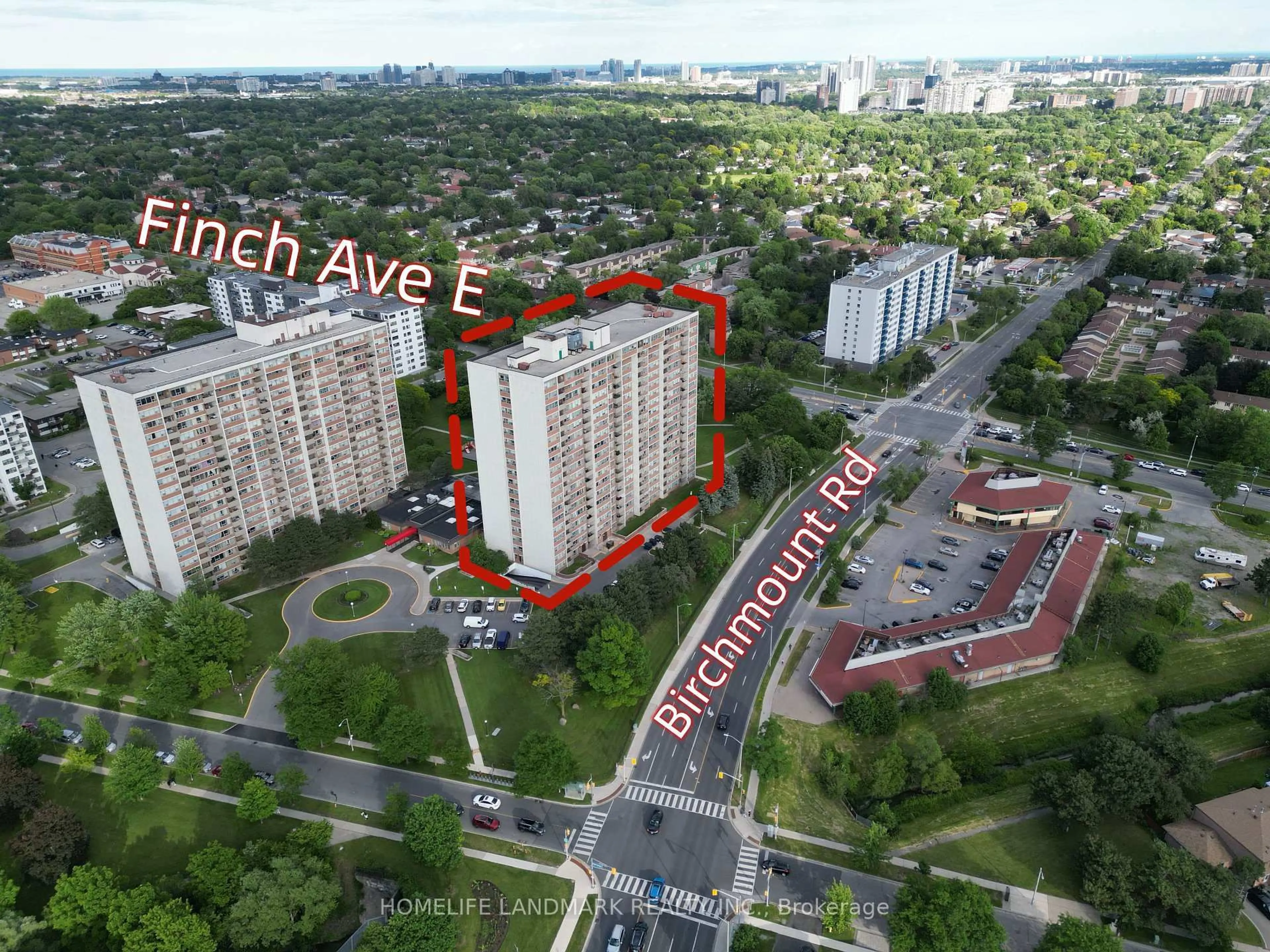 A pic from outside/outdoor area/front of a property/back of a property/a pic from drone, city buildings view from balcony for 25 Silver Springs Blvd #PH12, Toronto Ontario M1V 1M9