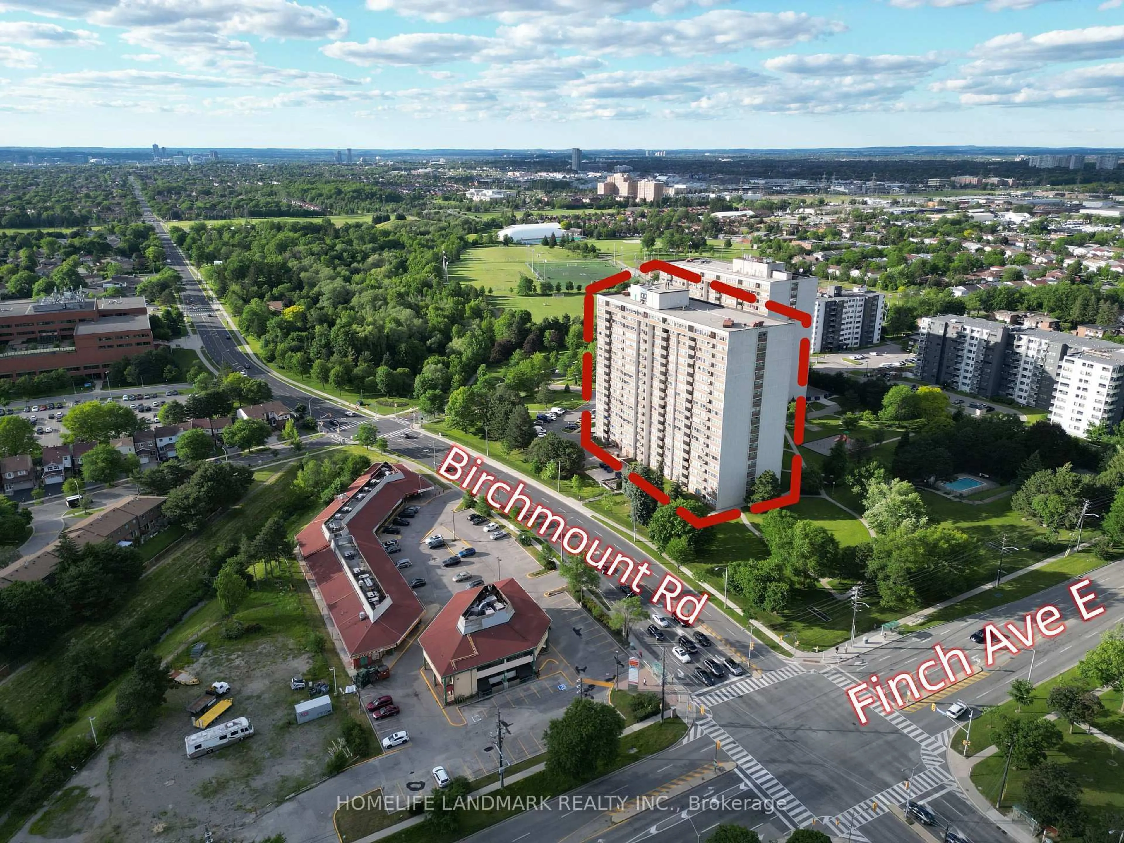 A pic from outside/outdoor area/front of a property/back of a property/a pic from drone, building for 25 Silver Springs Blvd #PH12, Toronto Ontario M1V 1M9