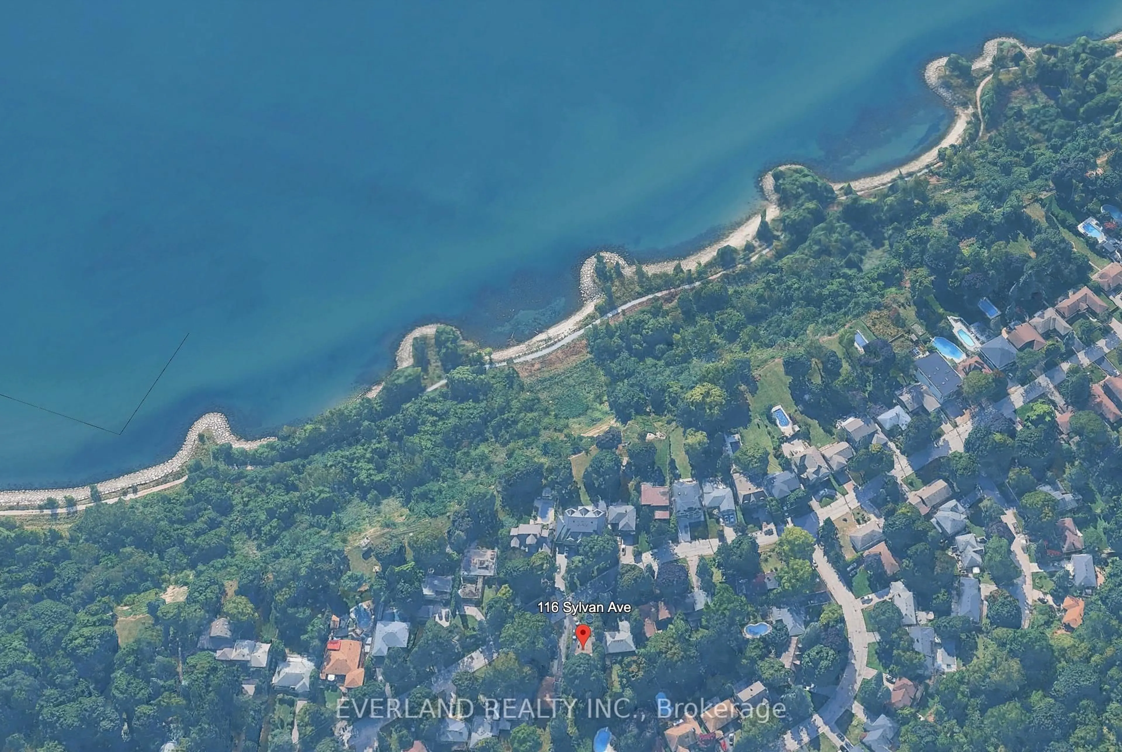 A pic from outside/outdoor area/front of a property/back of a property/a pic from drone, water/lake/river/ocean view for 116 Sylvan Ave, Toronto Ontario M1M 1K3