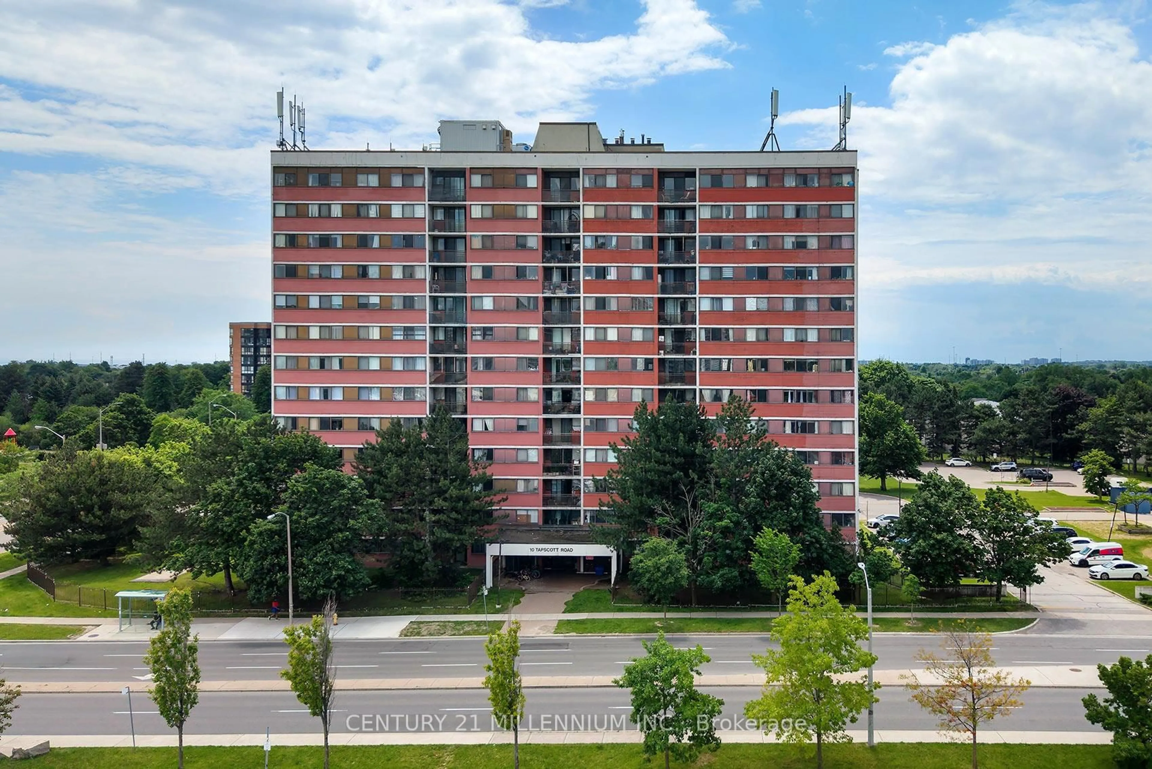 A pic from outside/outdoor area/front of a property/back of a property/a pic from drone, city buildings view from balcony for 10 Tapscott Cross #210, Toronto Ontario M1B 3L9