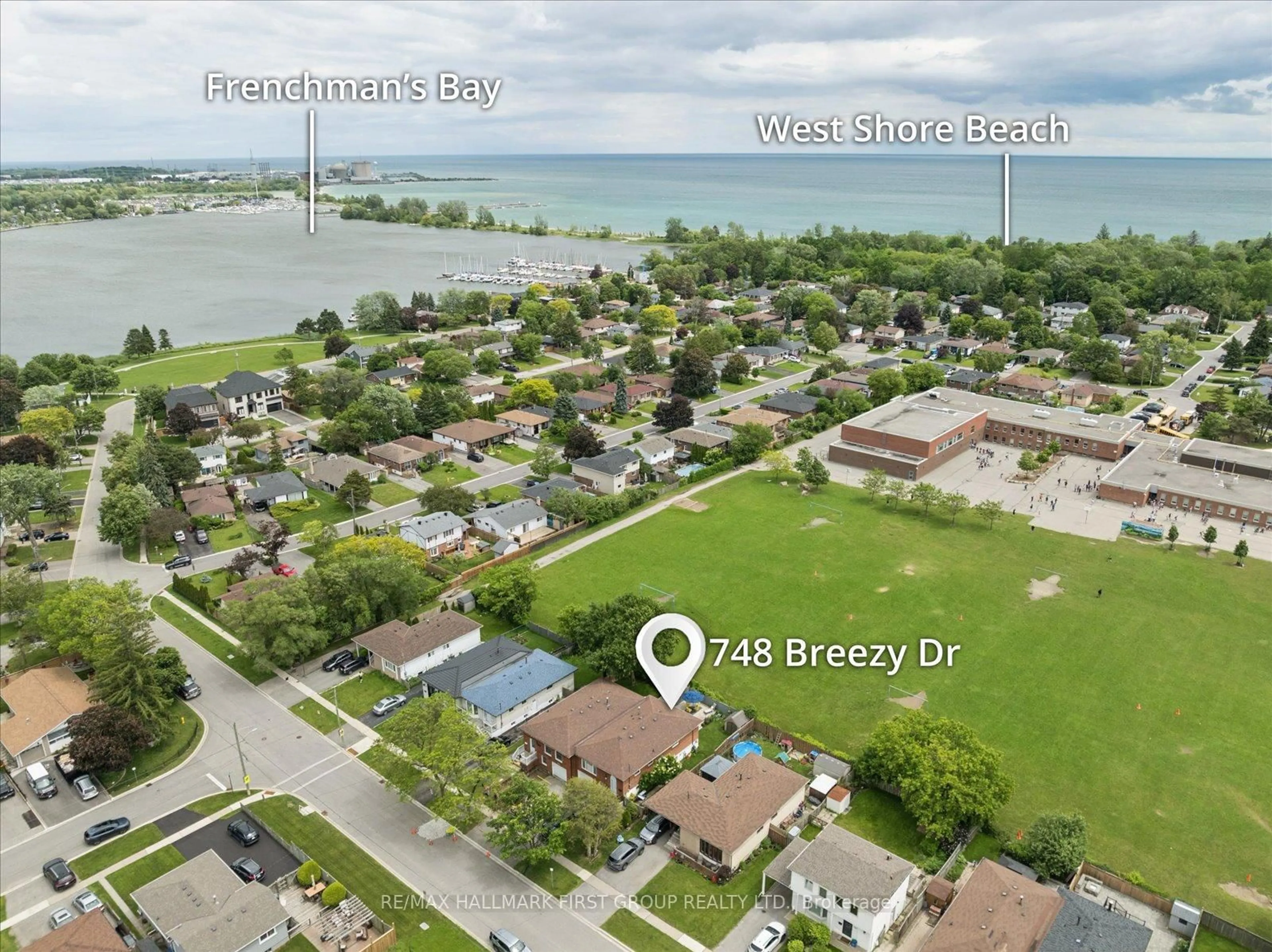 A pic from outside/outdoor area/front of a property/back of a property/a pic from drone, water/lake/river/ocean view for 748 Breezy Dr, Pickering Ontario L1W 2X7