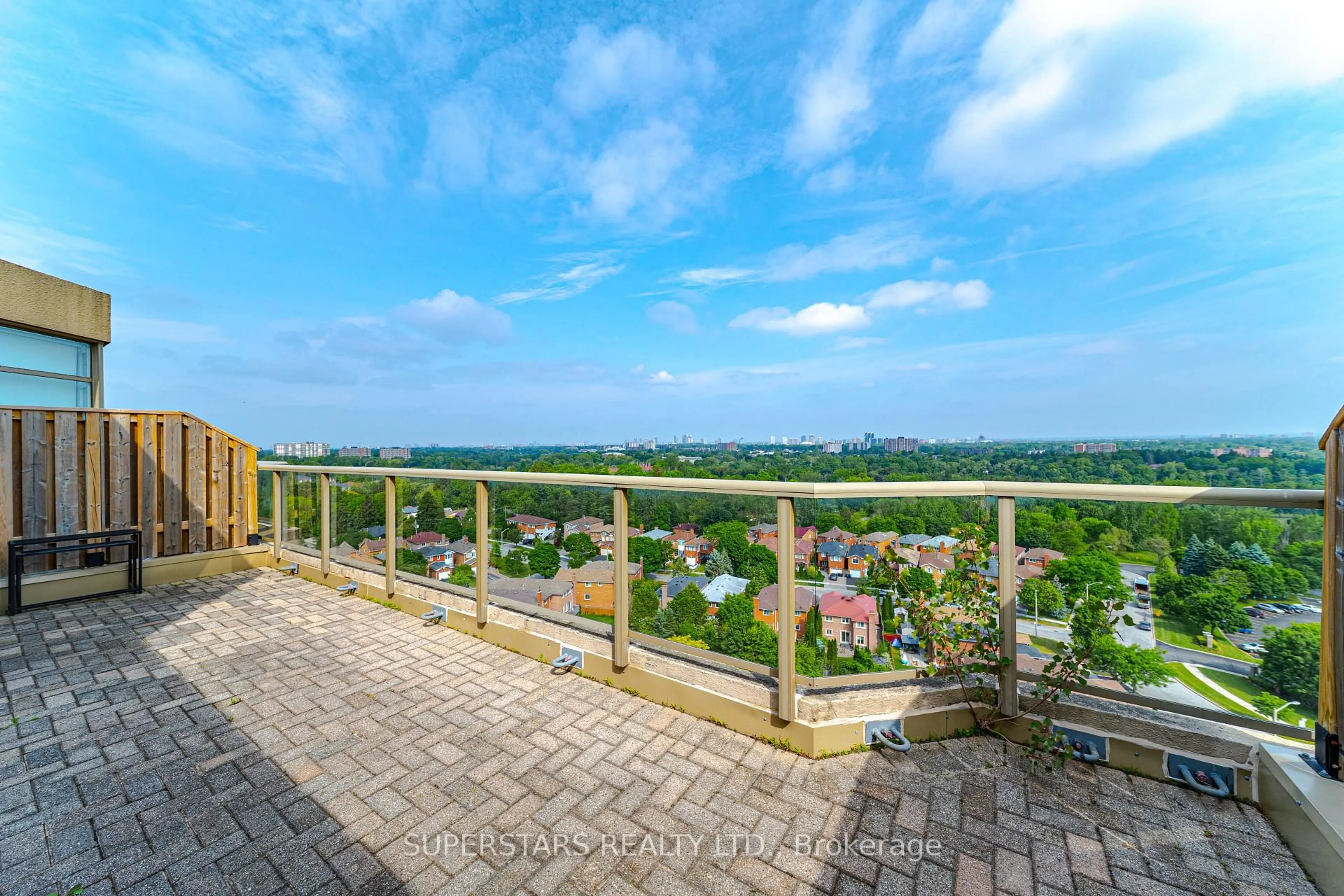 Patio, city buildings view from balcony for 20 Guildwood Pkwy #PH14, Toronto Ontario M1E 5B6