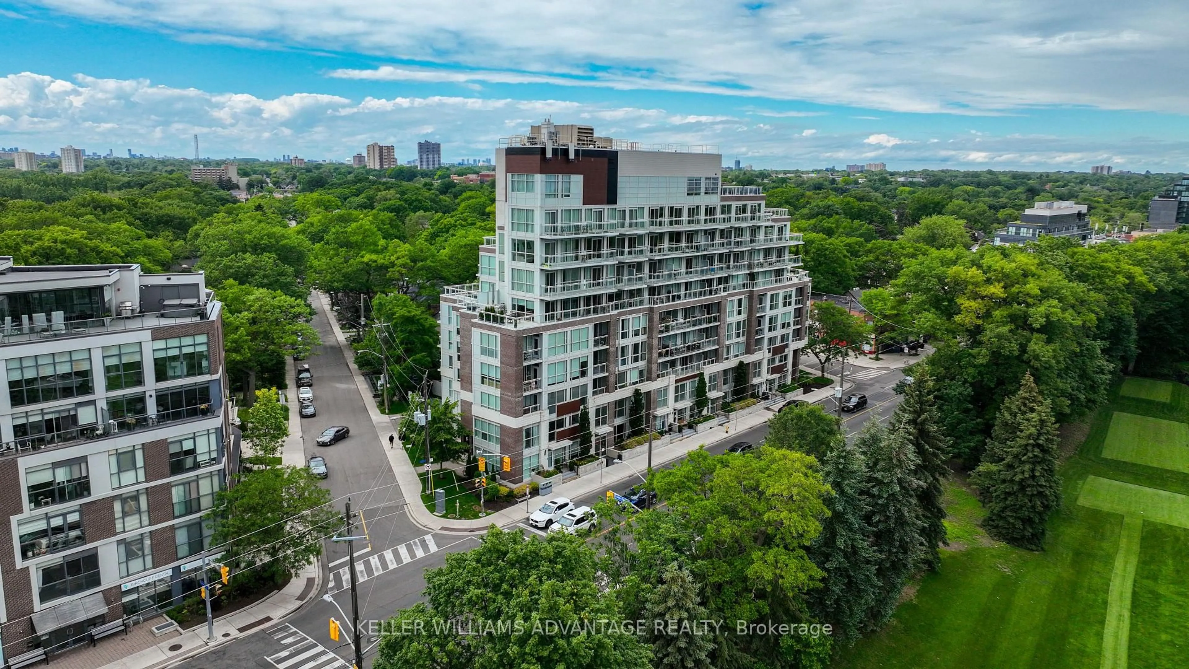 A pic from outside/outdoor area/front of a property/back of a property/a pic from drone, city buildings view from balcony for 1350 Kingston Rd #507, Toronto Ontario M1N 1P7