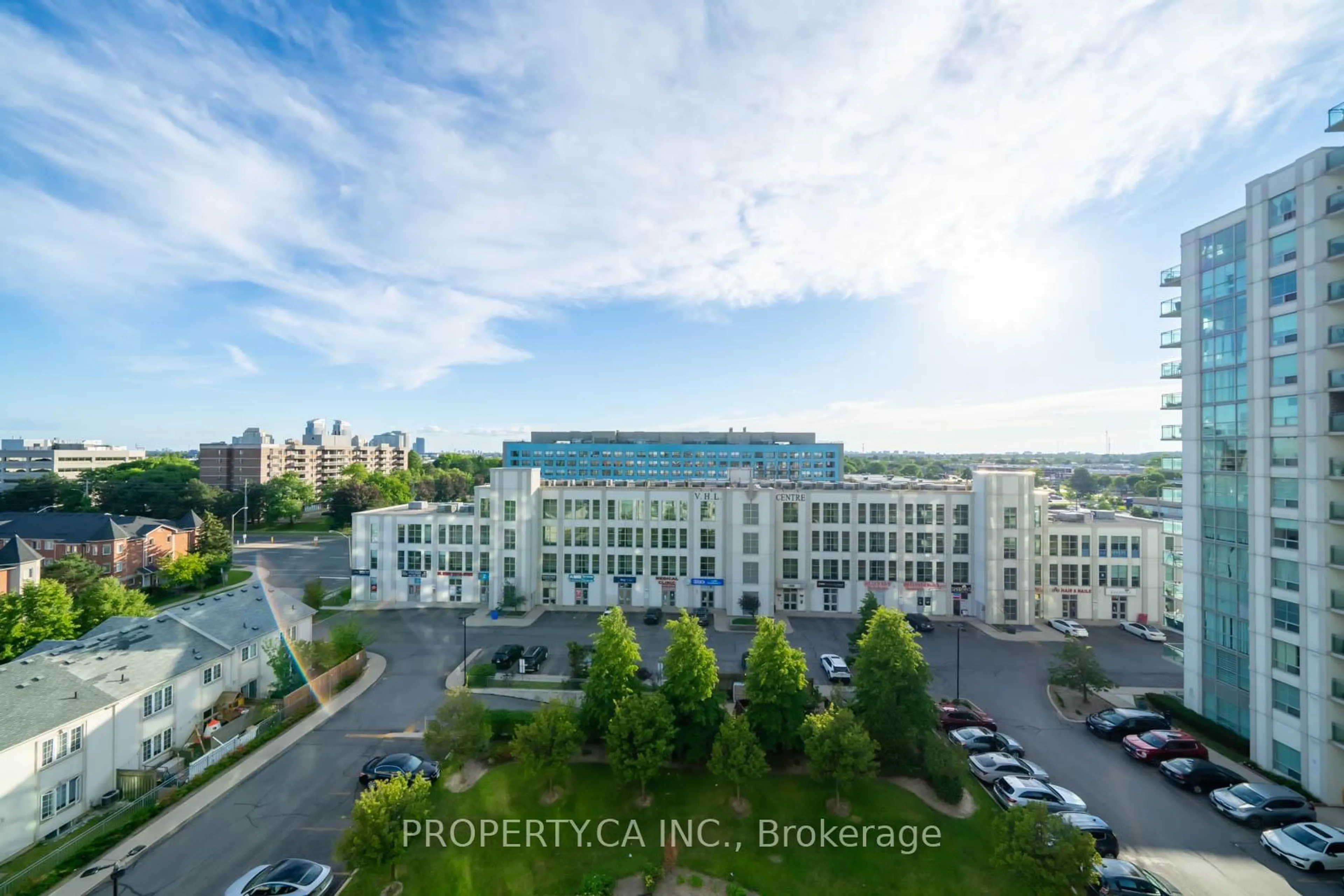 A pic from outside/outdoor area/front of a property/back of a property/a pic from drone, city buildings view from balcony for 8 Rosebank Dr #9H, Toronto Ontario M1B 5Z3