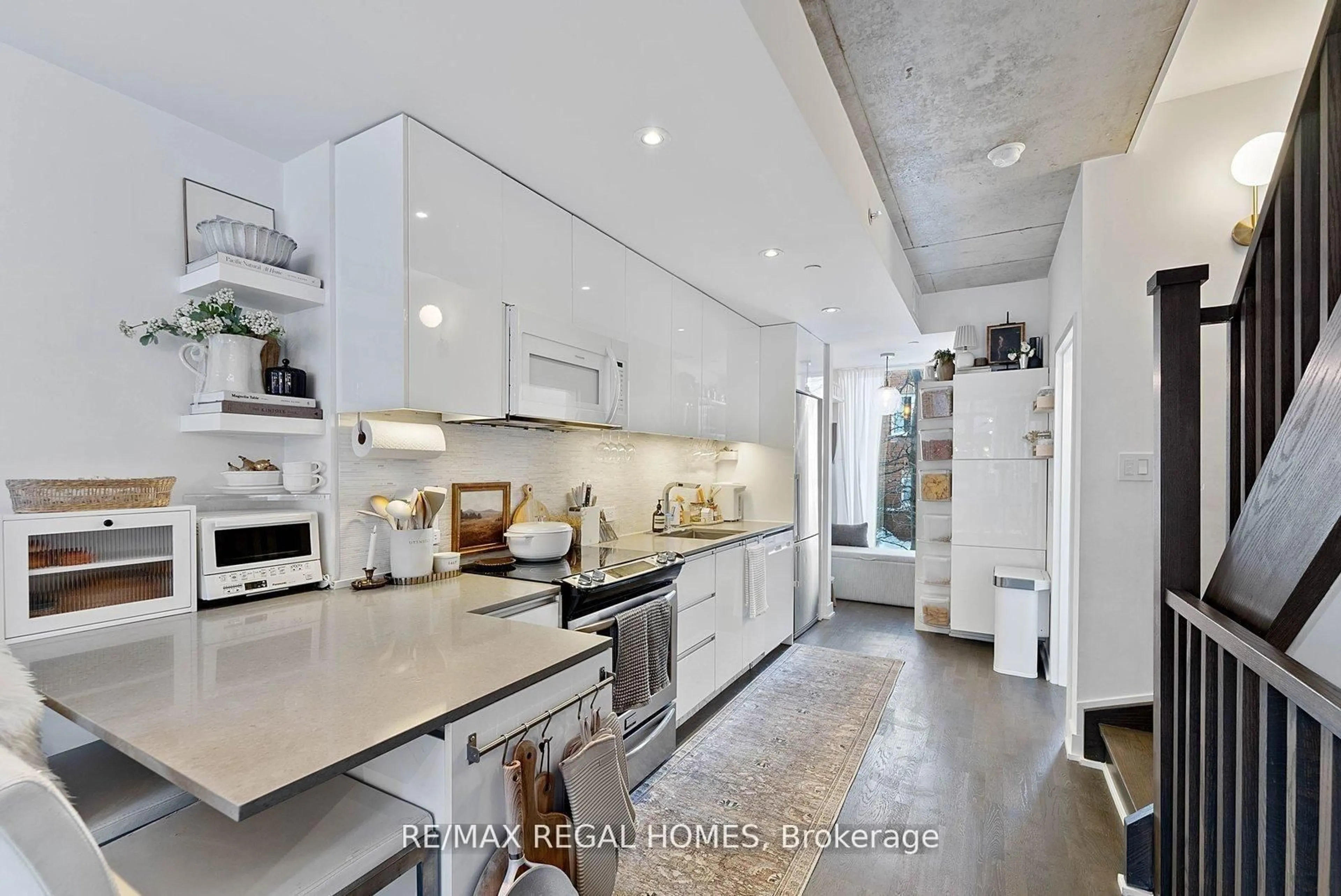 Contemporary kitchen, ceramic/tile floor for 1238 Dundas St #TH110, Toronto Ontario M4M 0C6