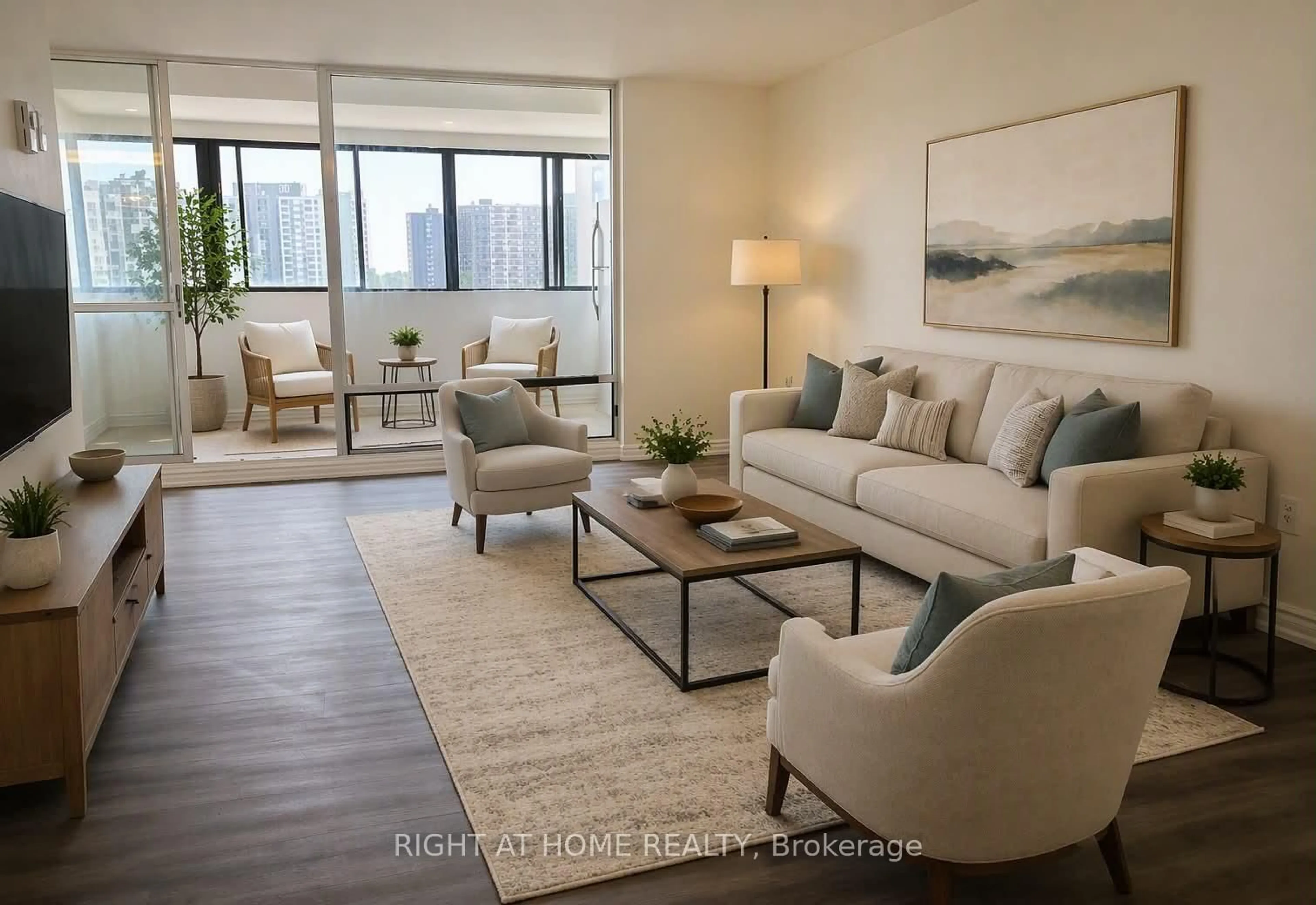 Living room with furniture, unknown for 5 Massey Sq #1508, Toronto Ontario M4C 5L6