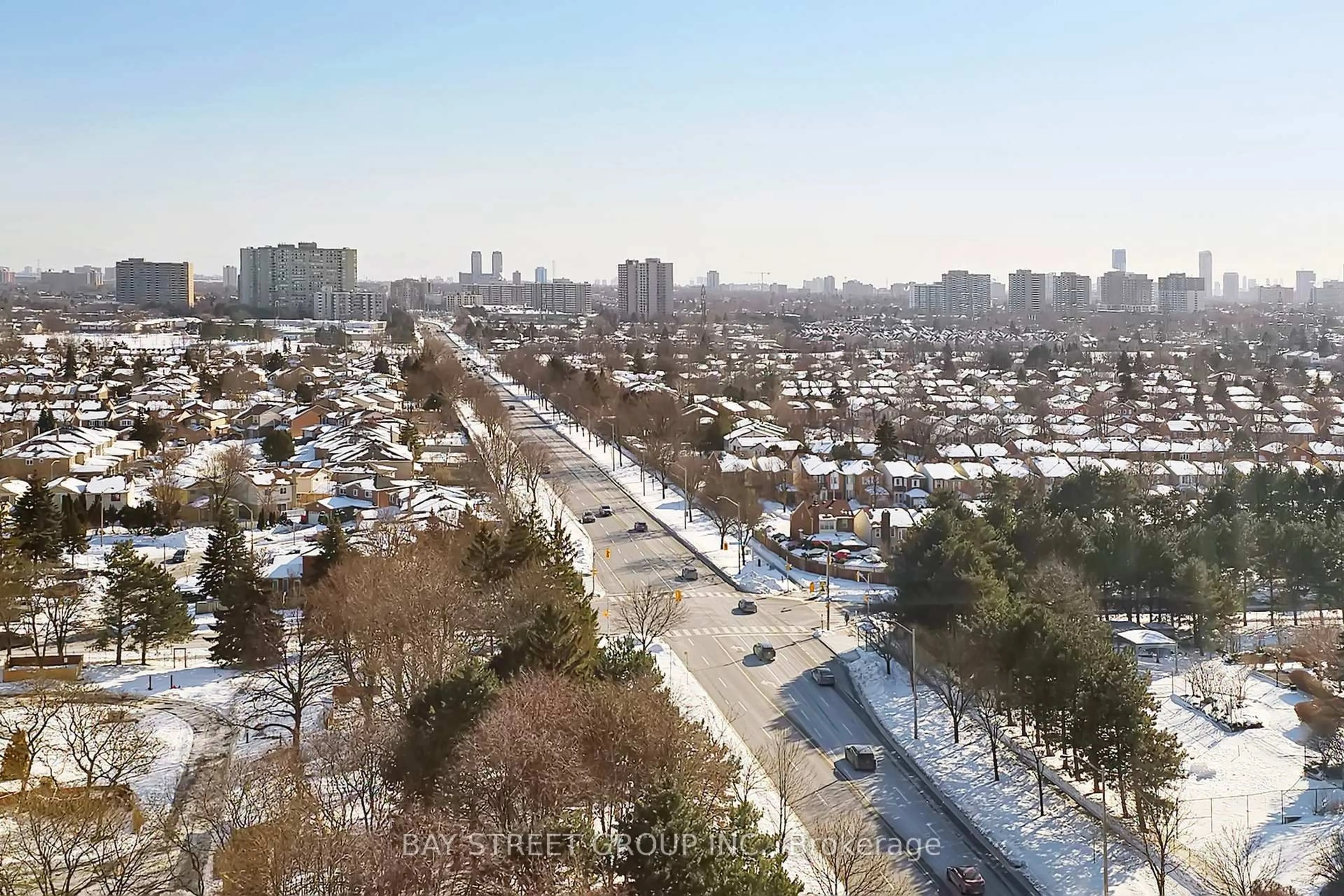 A pic from outside/outdoor area/front of a property/back of a property/a pic from drone, city buildings view from balcony for 275 Bamburgh Circ #1708, Toronto Ontario M1W 3X4