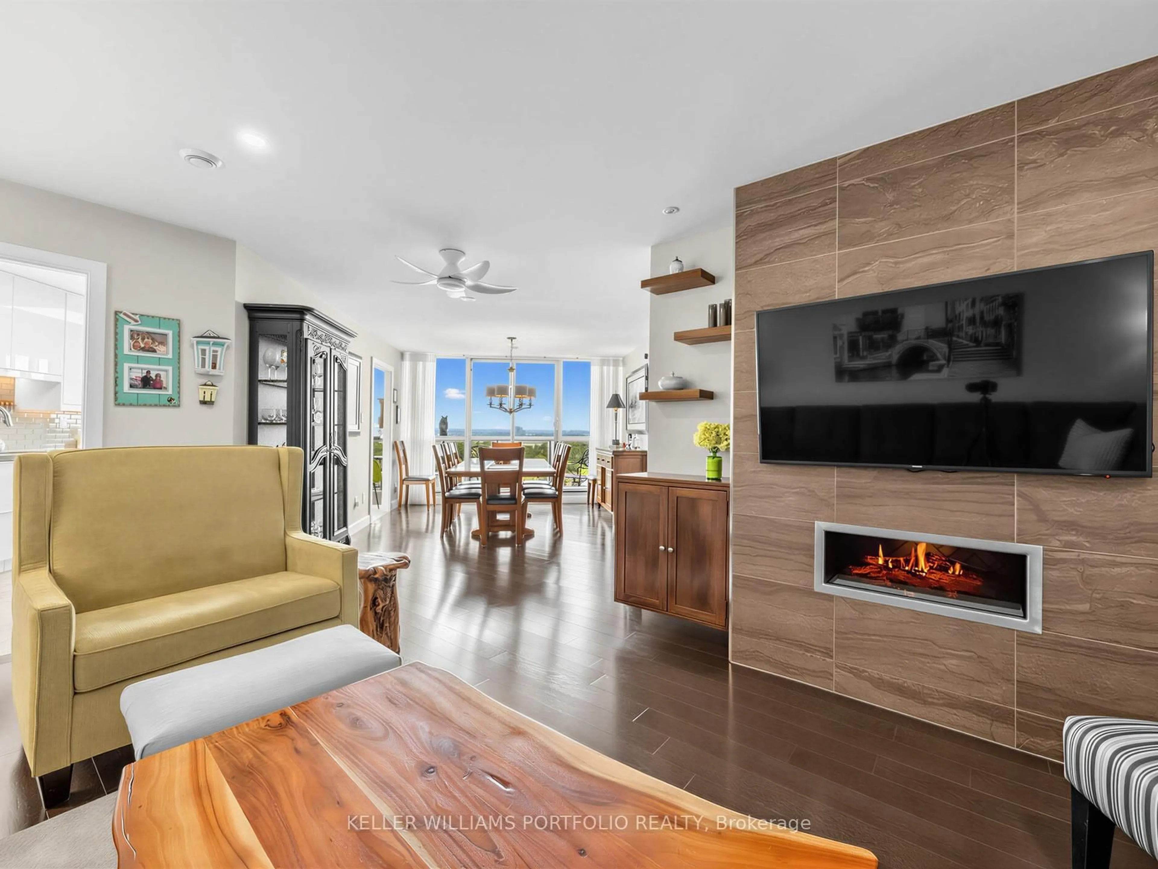 Living room with furniture, wood/laminate floor for 2 Westney Rd #PH208, Ajax Ontario L1T 3H3