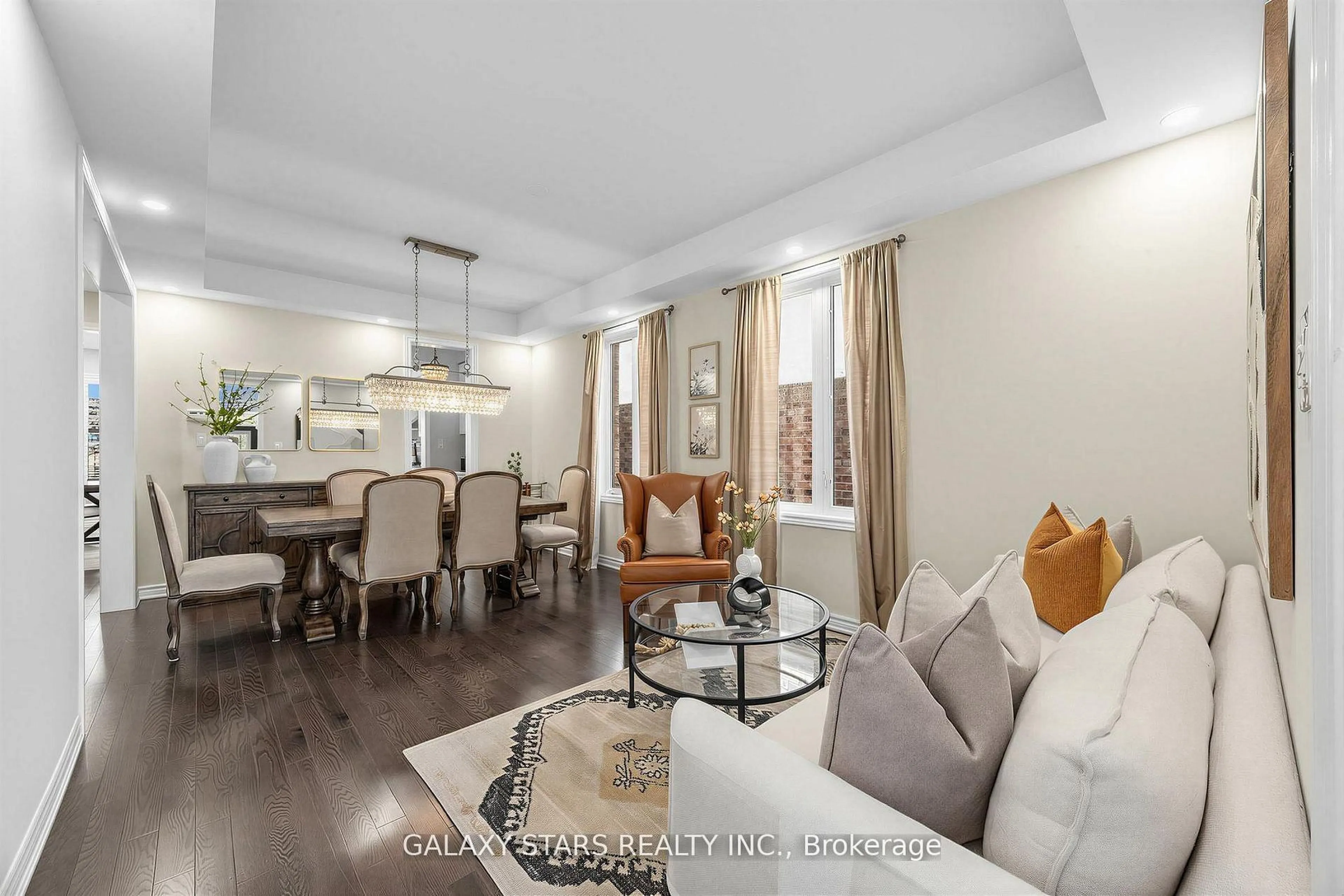 Living room with furniture, wood/laminate floor for 2148 Saffron Dr, Pickering Ontario L1X 0E2