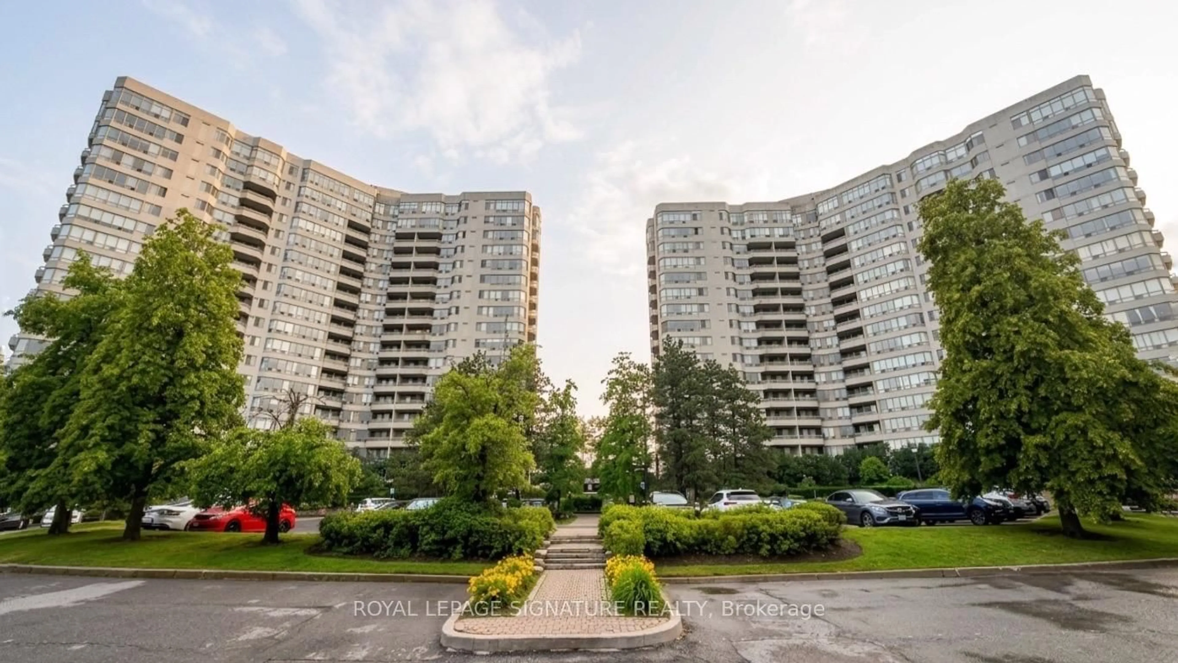 Patio, city buildings view from balcony for 160 Alton Towers Circ #1610, Toronto Ontario M1V 4X8