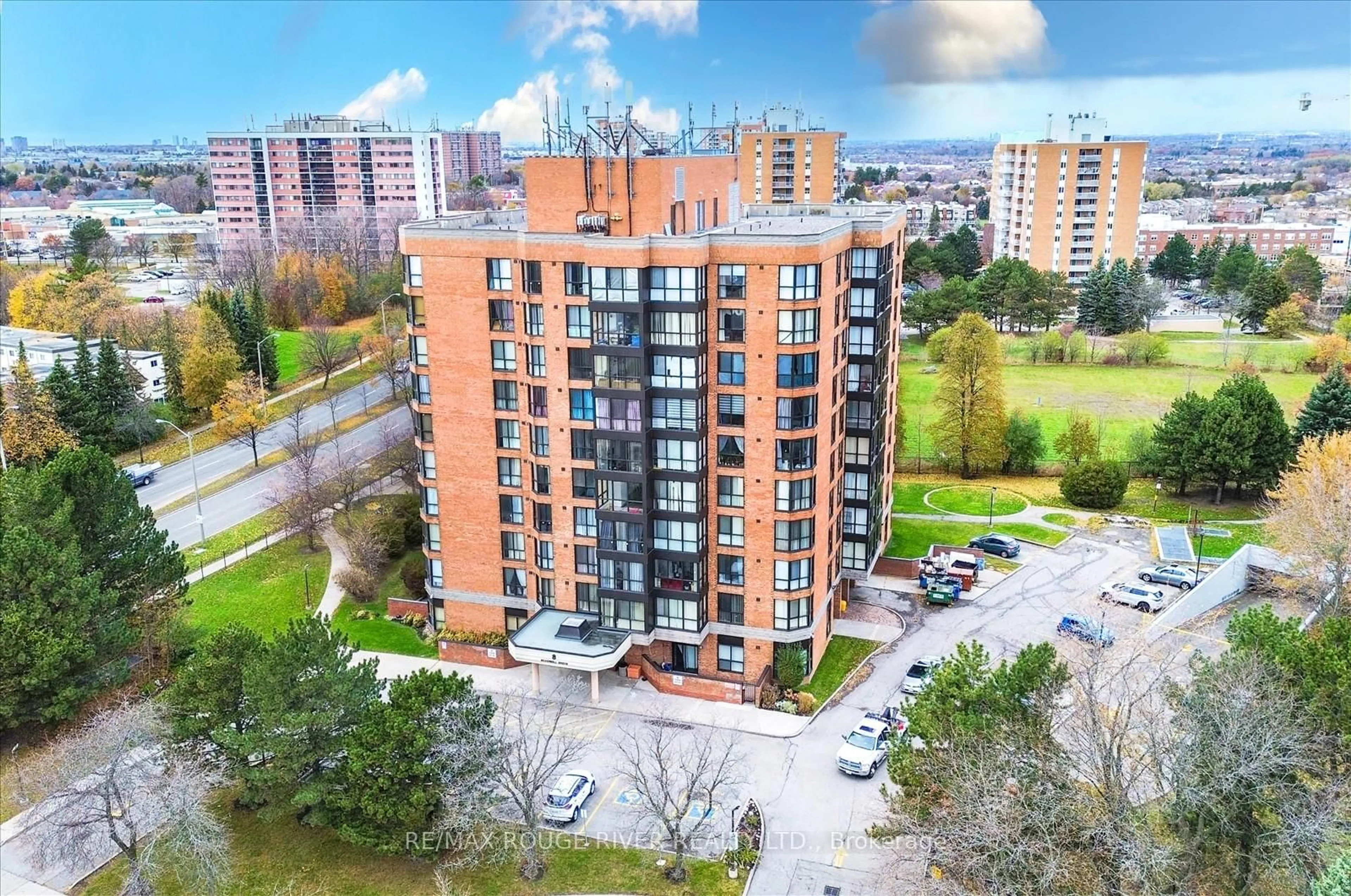 A pic from outside/outdoor area/front of a property/back of a property/a pic from drone, city buildings view from balcony for 8 Silver Bell Grve #309, Toronto Ontario M1B 4Z3