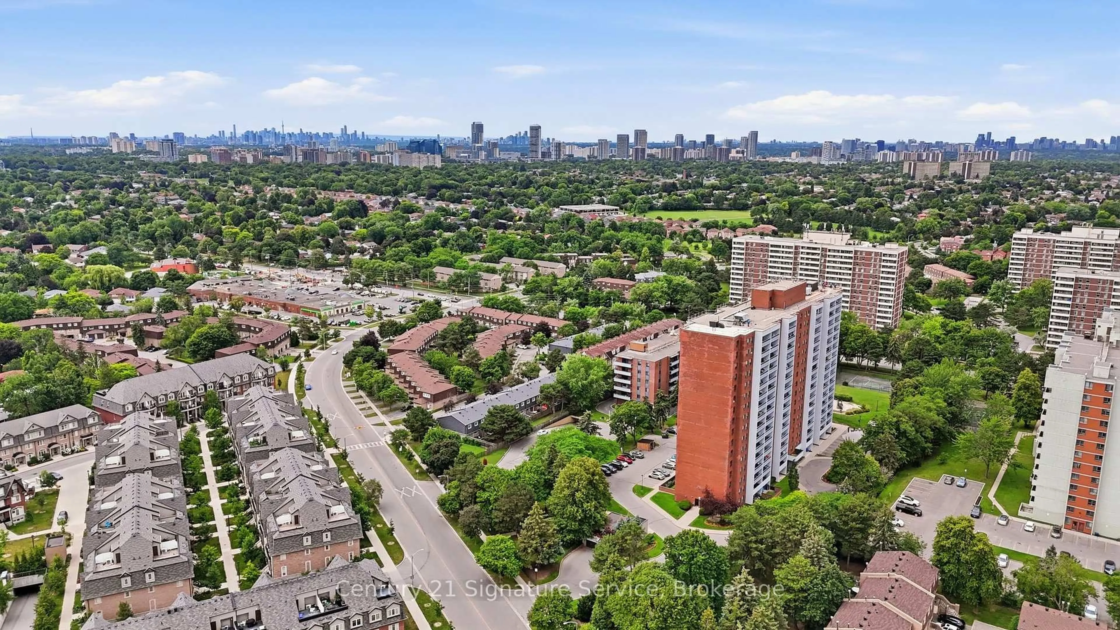 A pic from outside/outdoor area/front of a property/back of a property/a pic from drone, city buildings view from balcony for 1250 Bridletowne Circ #610, Toronto Ontario M1W 2V1
