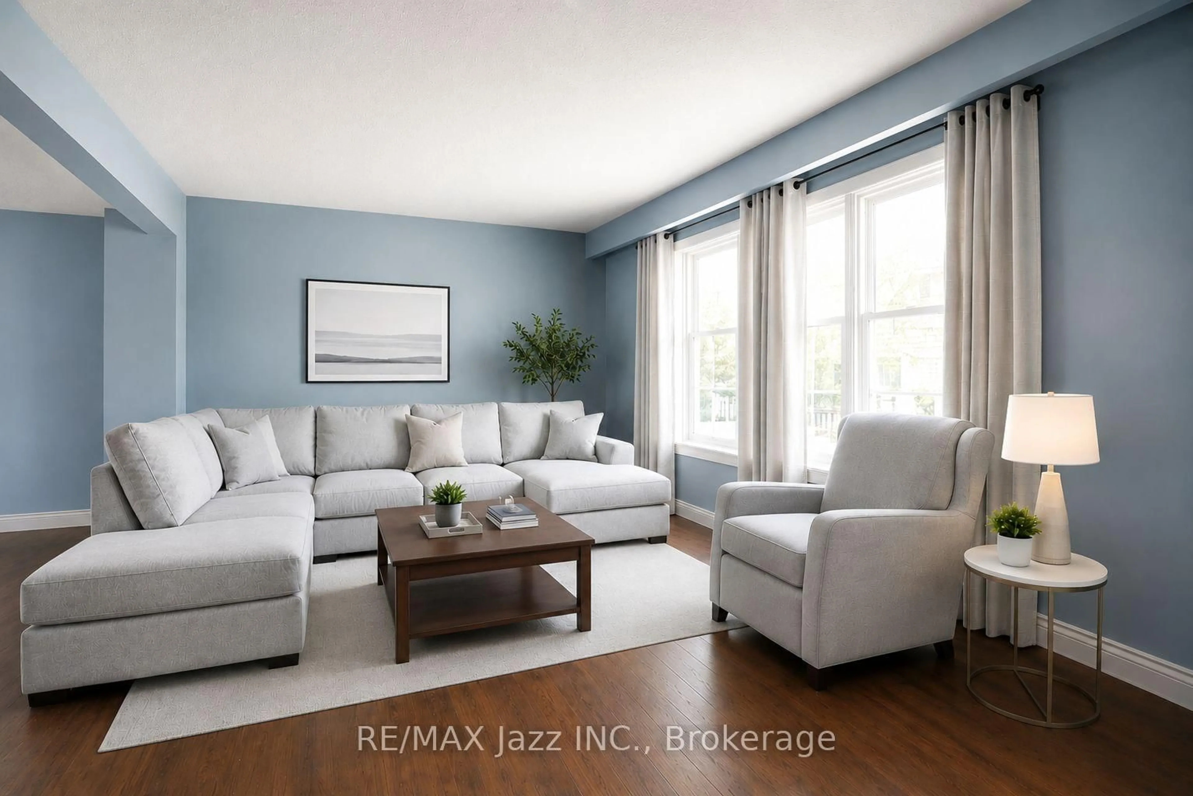 Living room with furniture, wood/laminate floor for 822 Modlin Rd, Pickering Ontario L1W 1V5