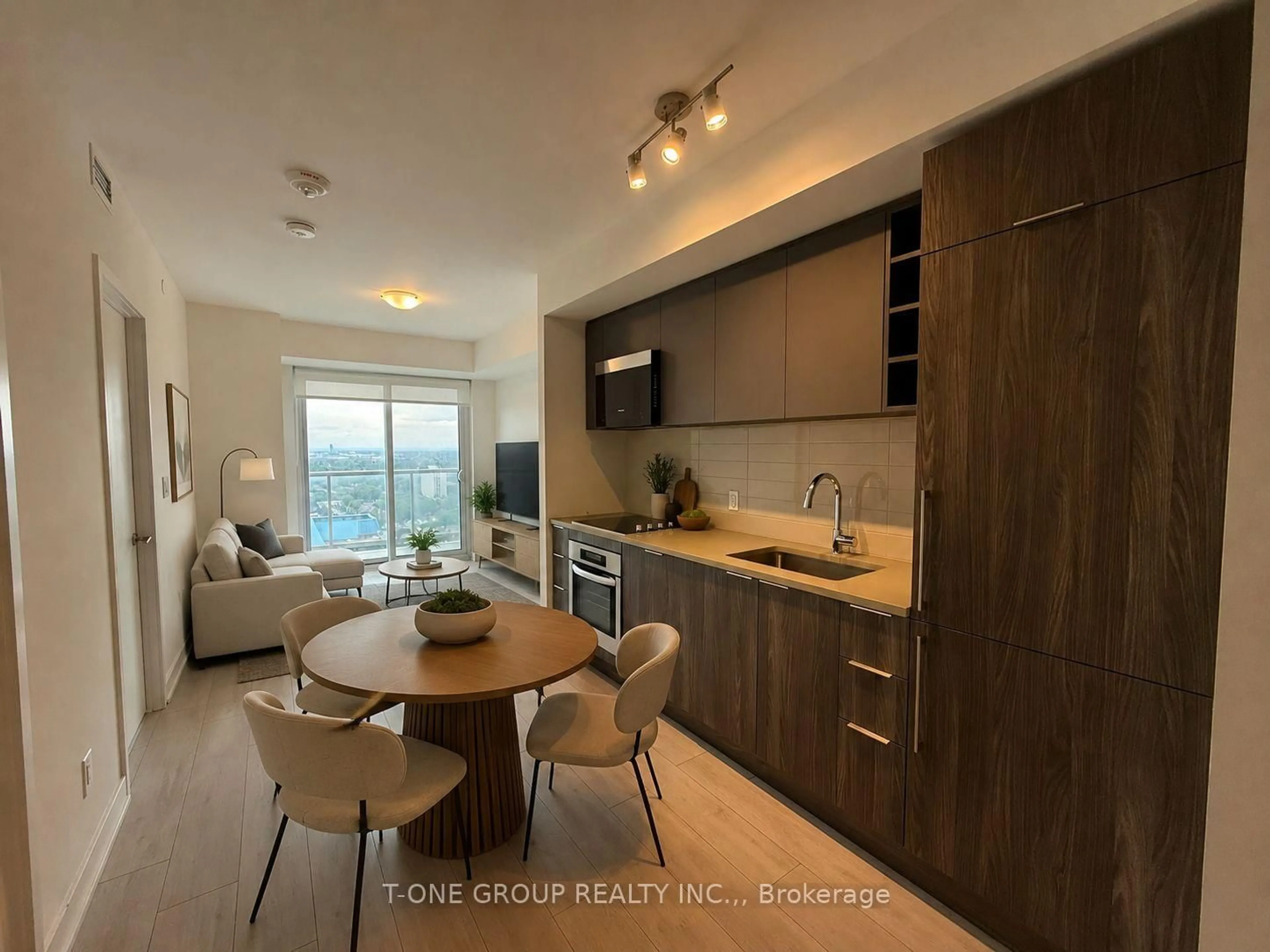 Open concept kitchen, wood/laminate floor for 2031 Kennedy Rd #2818, Toronto Ontario M1T 0B8