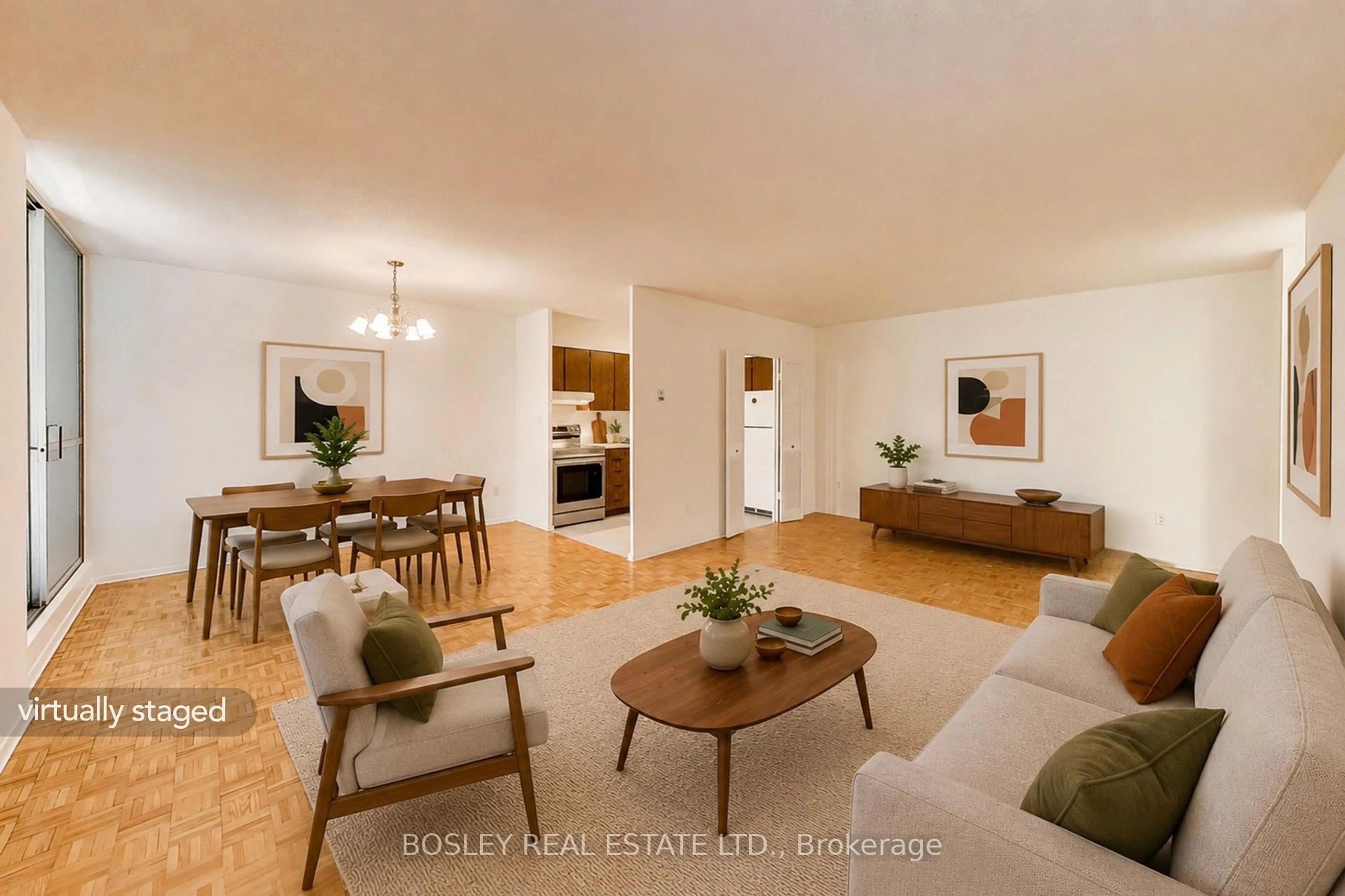 Living room with furniture, wood/laminate floor for 6 Crescent Town Rd #302, Toronto Ontario M4C 5L3