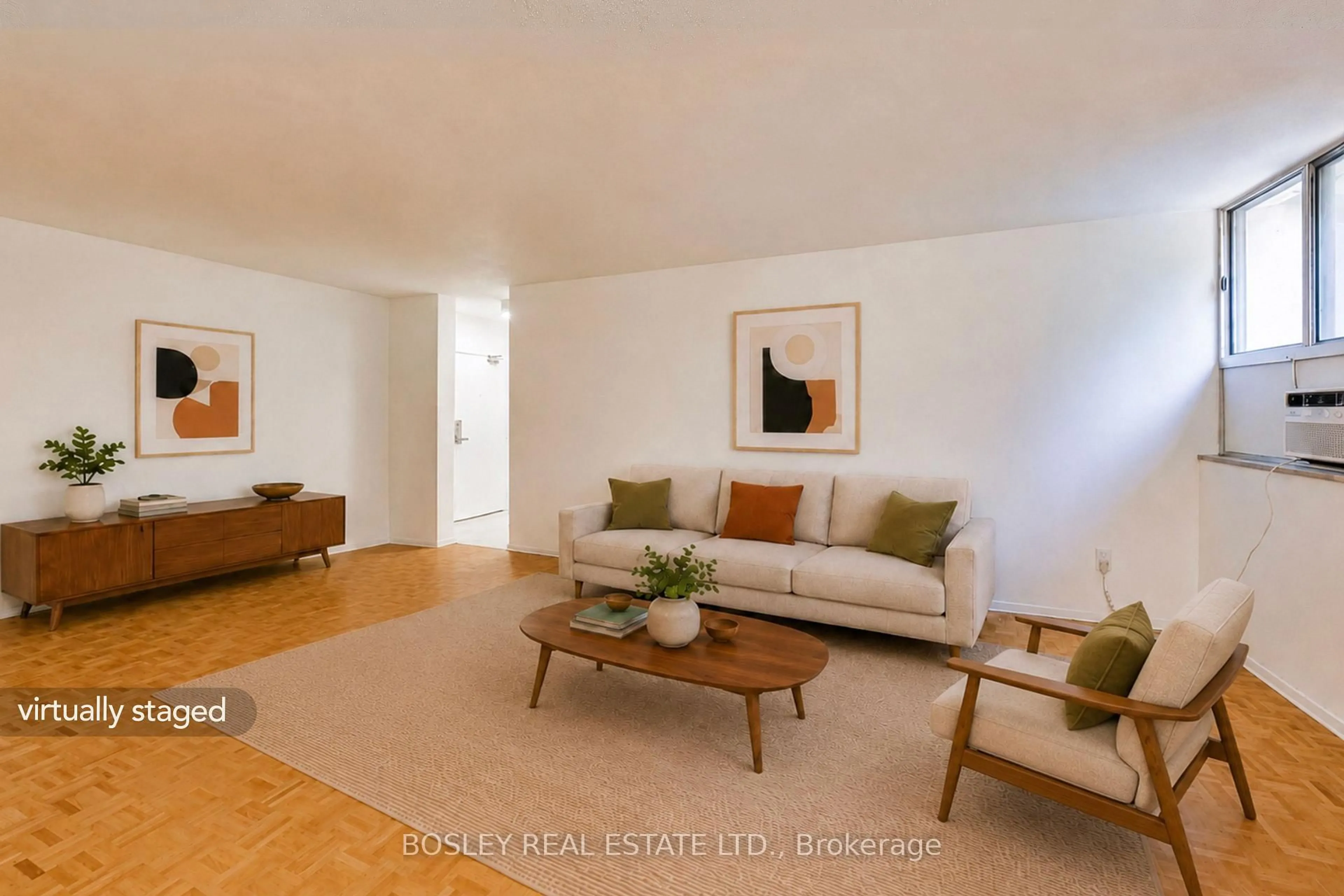 Living room with furniture, wood/laminate floor for 6 Crescent Town Rd #302, Toronto Ontario M4C 5L3