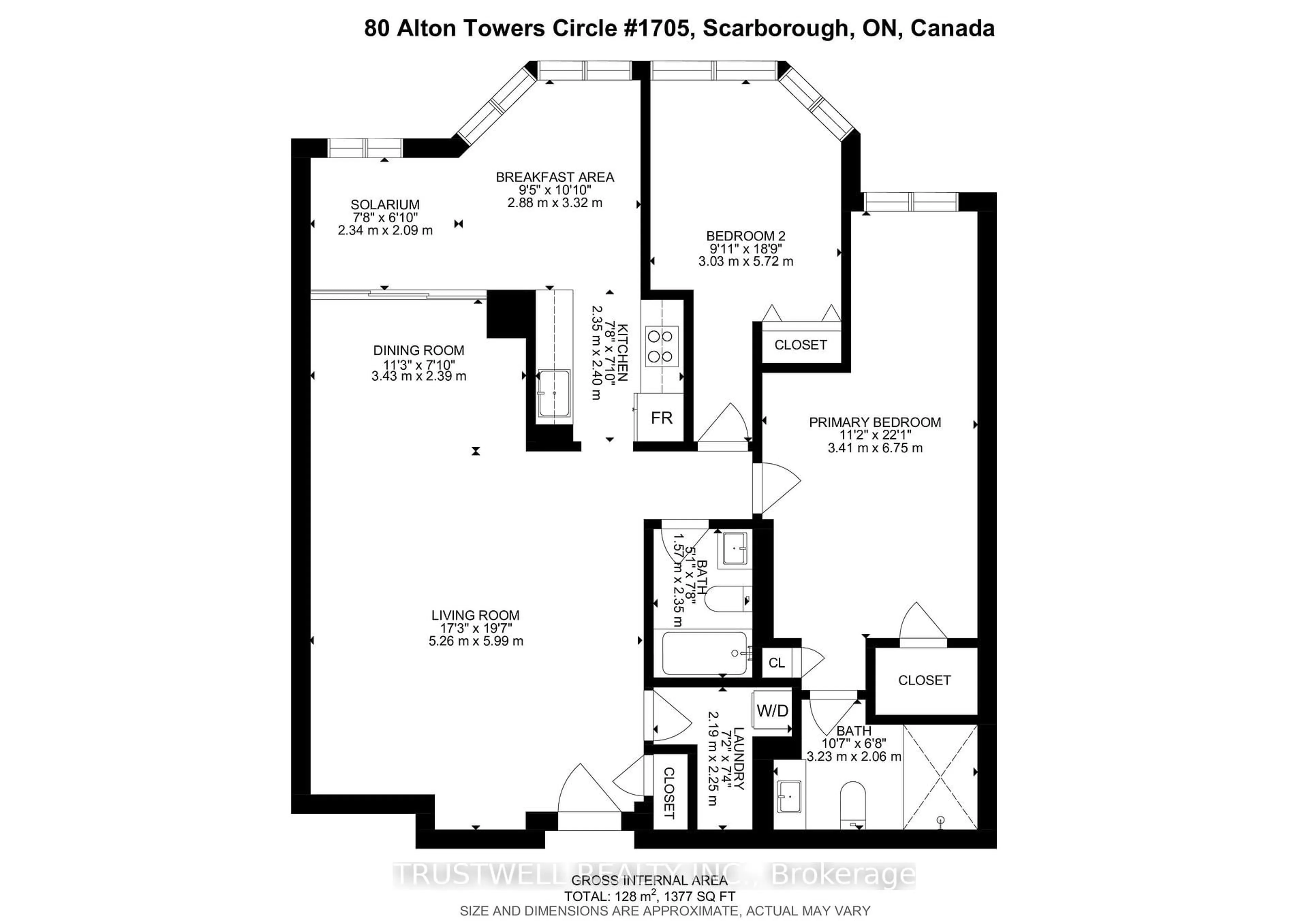 Floor plan for 80 Alton Towers Circ #1705, Toronto Ontario M1V 5E8