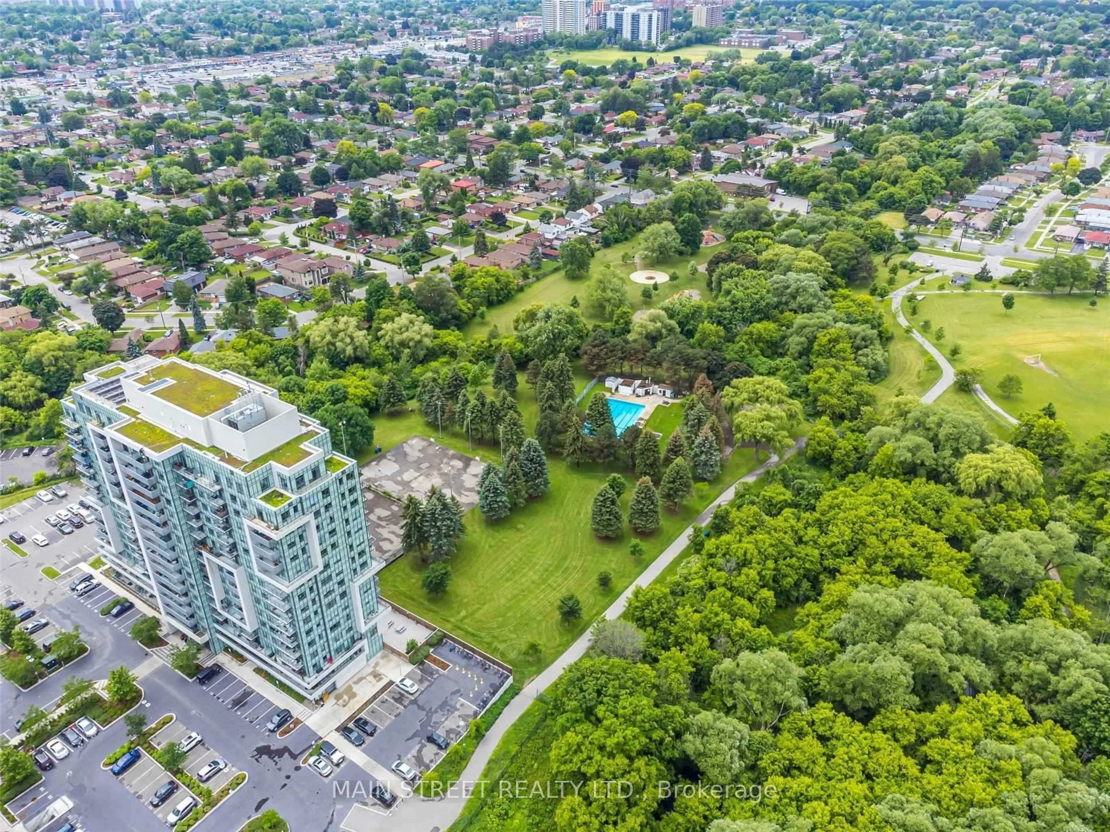 A pic from outside/outdoor area/front of a property/back of a property/a pic from drone, city buildings view from balcony for 1346 Danforth Rd #1212, Toronto Ontario M1J 0A9
