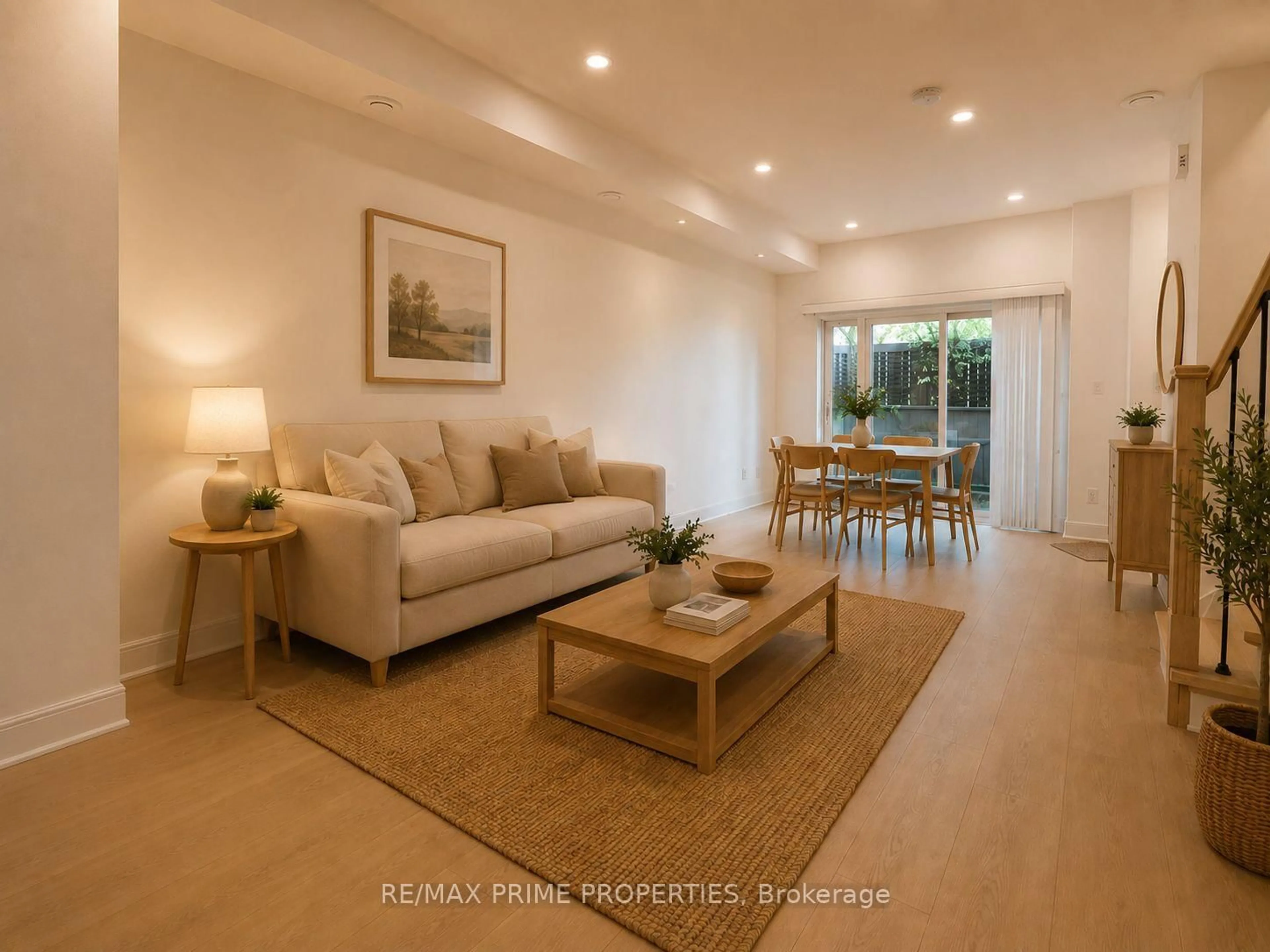 Living room with furniture, wood/laminate floor for 315 Village Green Sq #Th69, Toronto Ontario M1S 0L2
