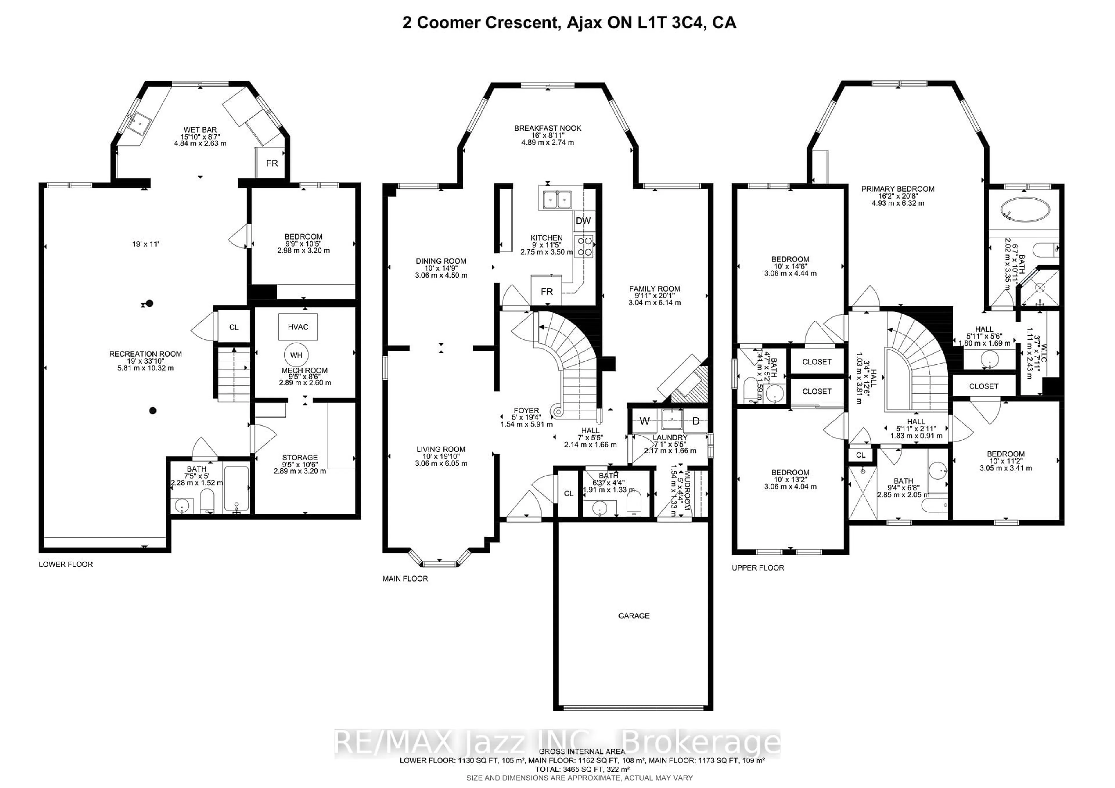 Floor plan for 2 Coomer Cres, Ajax Ontario L1T 3B6