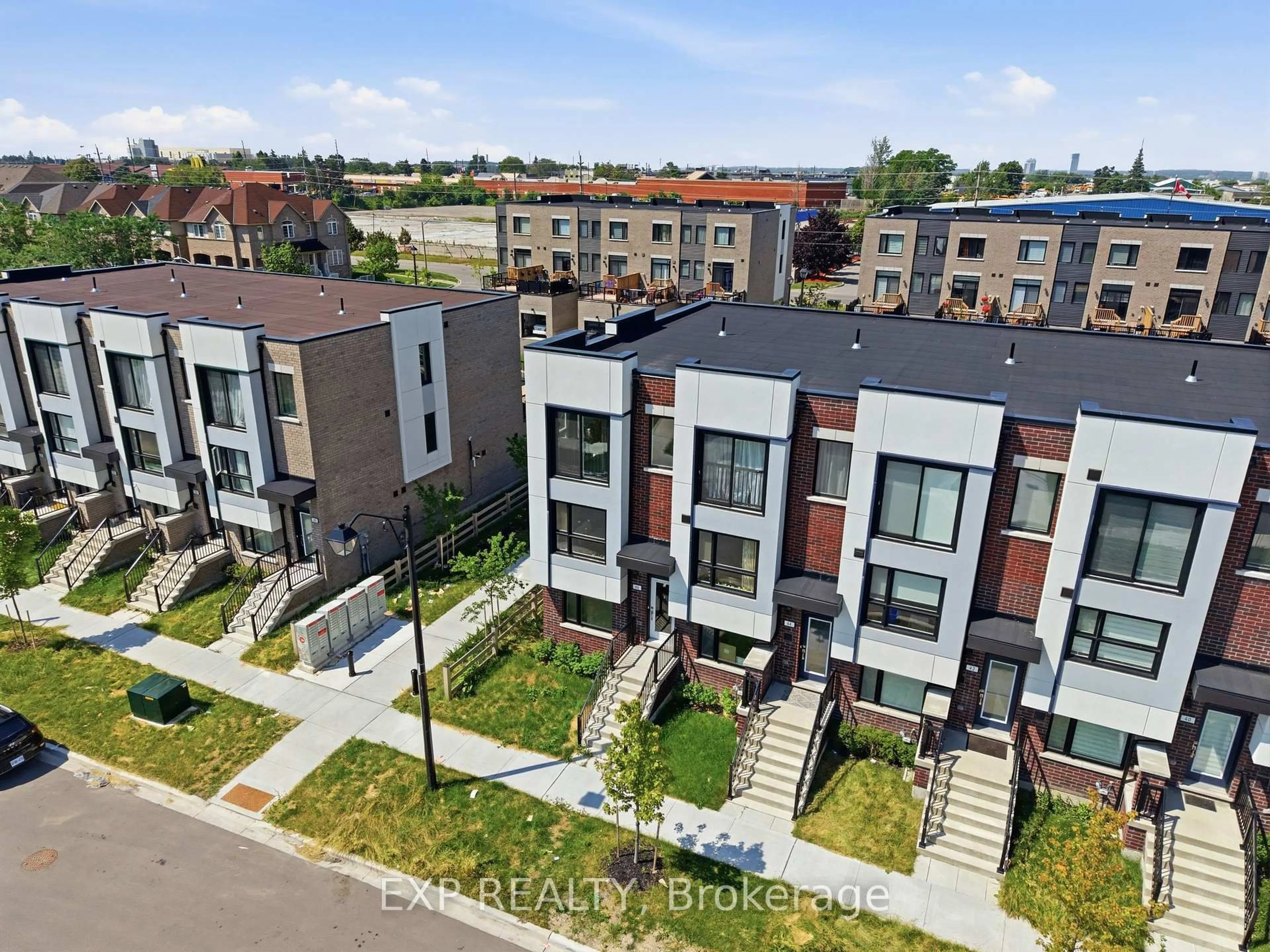 A pic from outside/outdoor area/front of a property/back of a property/a pic from drone, city buildings view from balcony for 46 Bateson St, Ajax Ontario L1S 7M3