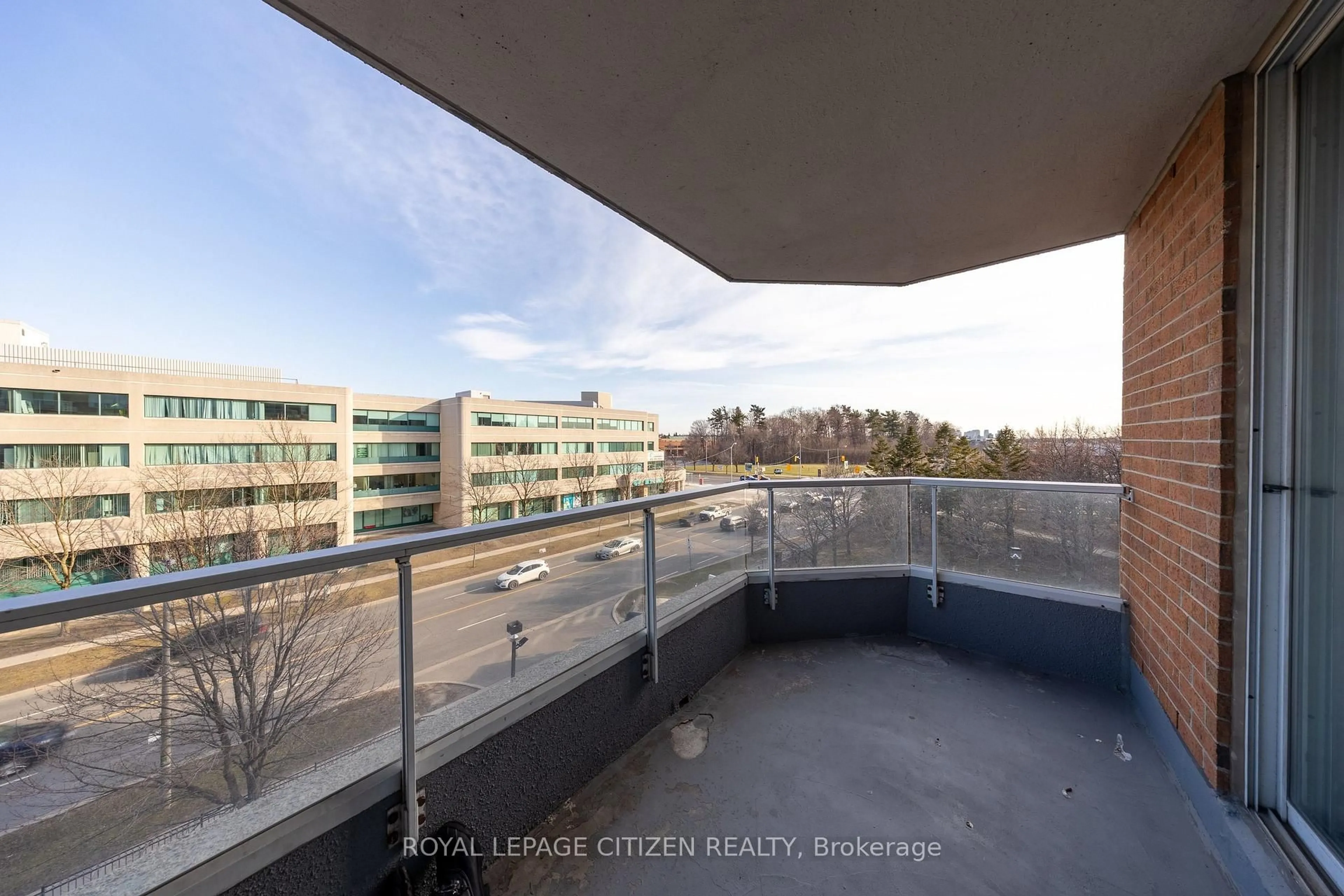 Balcony in the apartment, city buildings view from balcony for 410 McLevin Ave #509, Toronto Ontario M1B 5J5