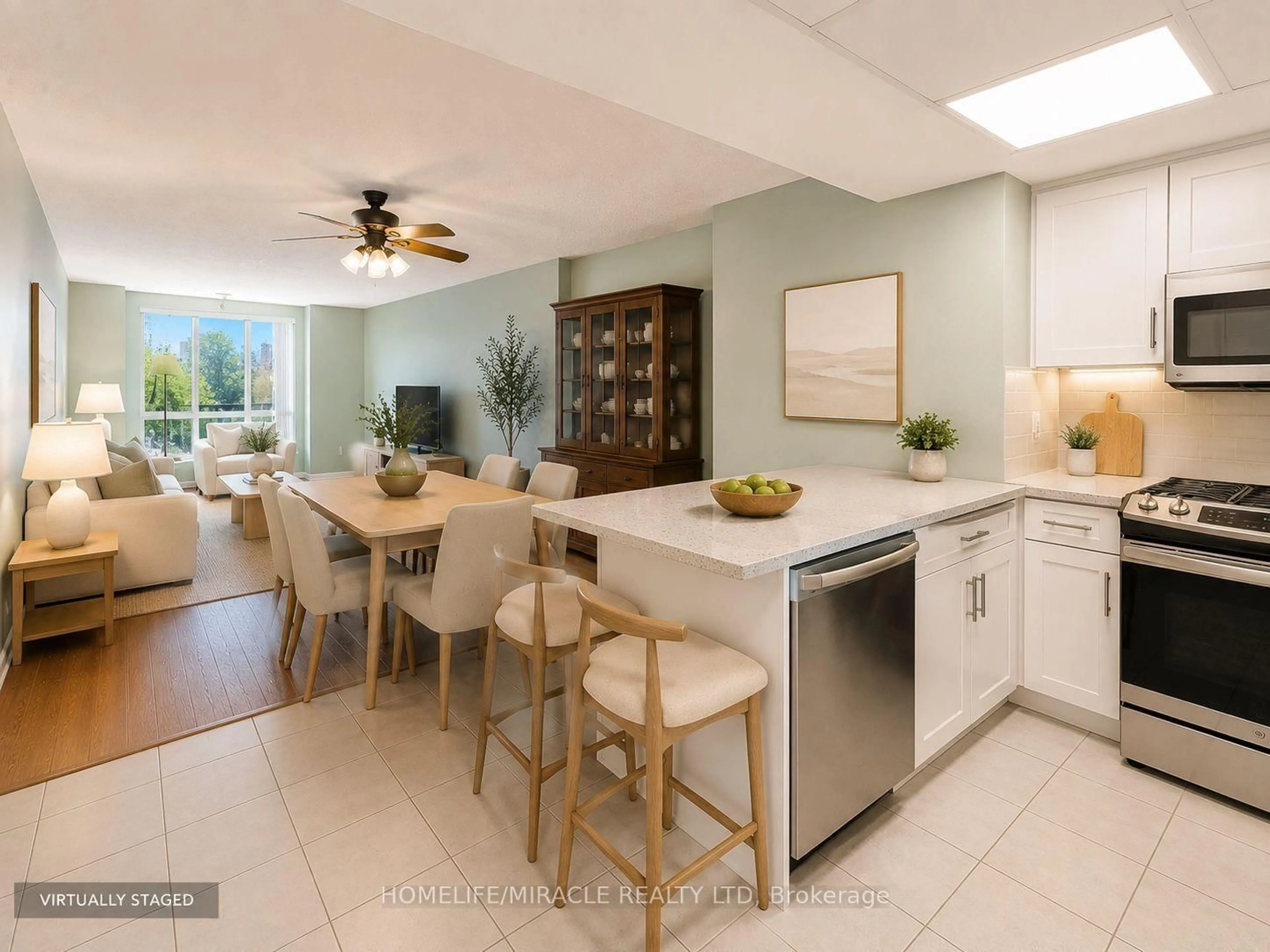 Open concept kitchen, ceramic/tile floor for 8 Silver Bell Grve #810, Toronto Ontario M1B 4Z3