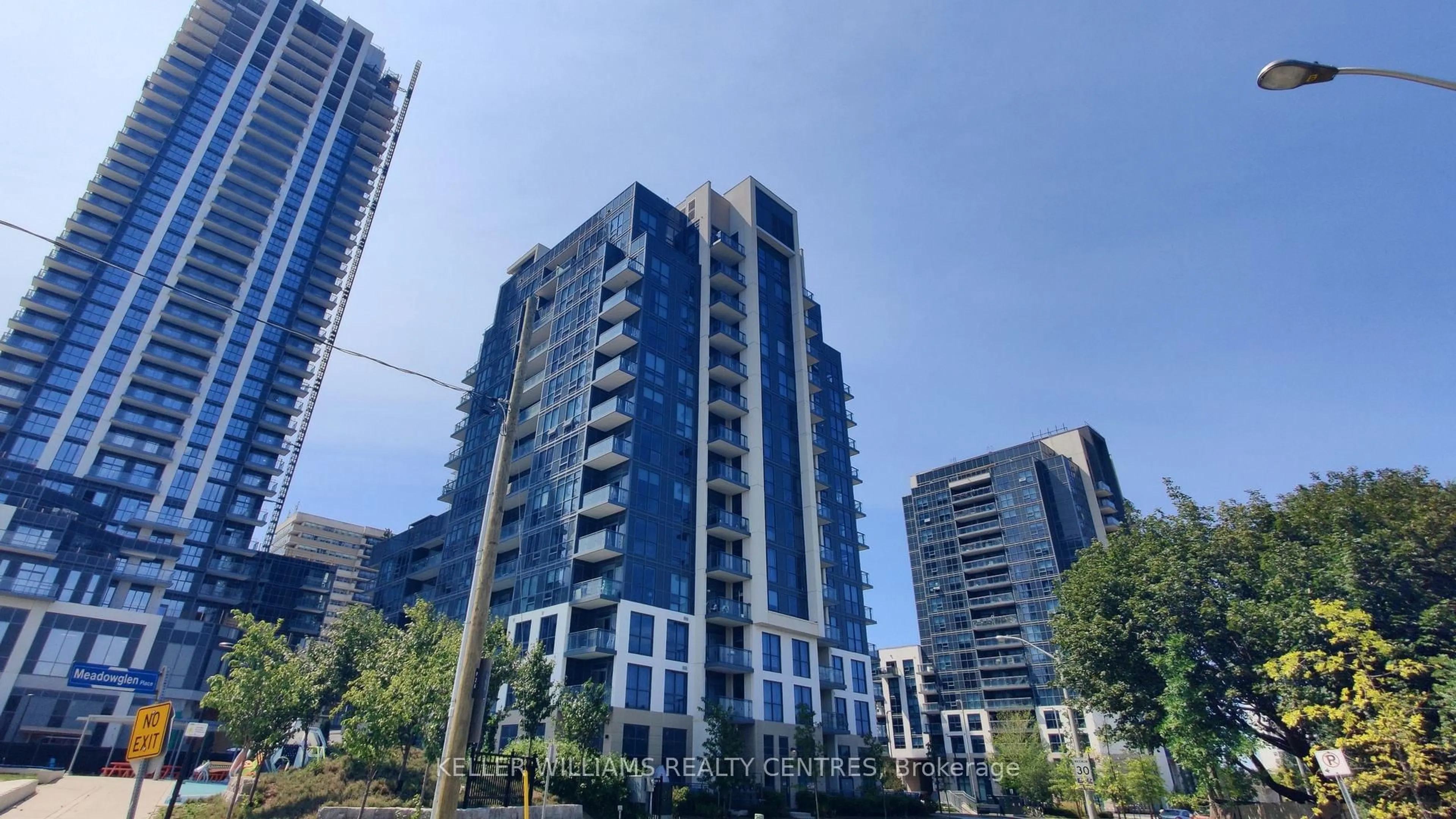 A pic from outside/outdoor area/front of a property/back of a property/a pic from drone, city buildings view from balcony for 10 Meadowglen Pl. #508, Toronto Ontario M1G 0A8