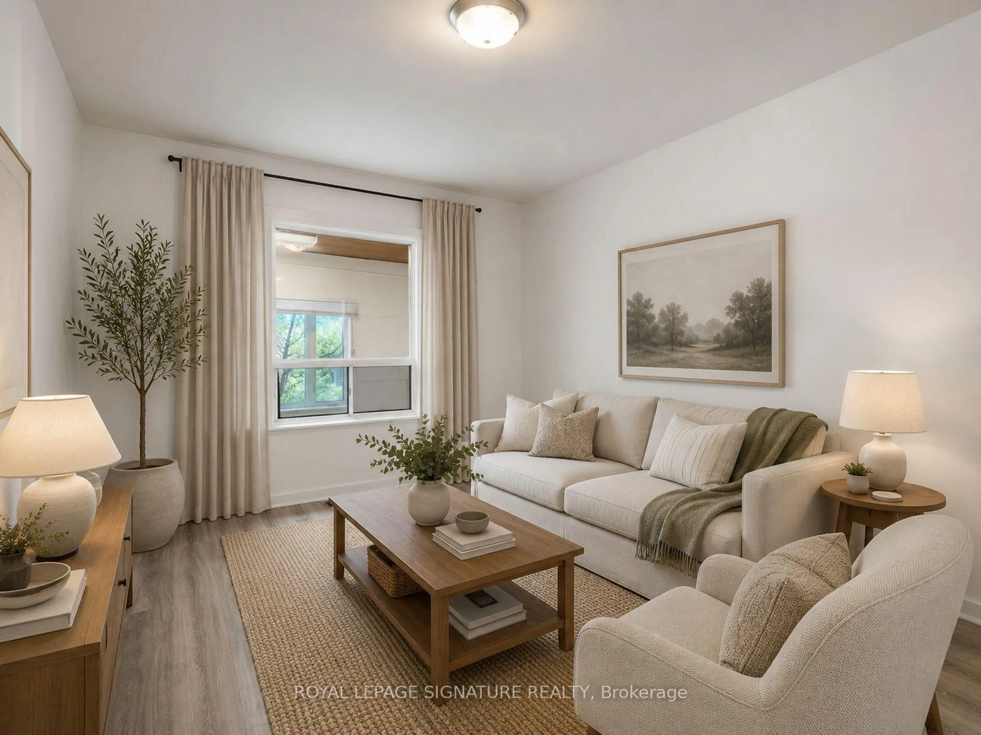 Living room with furniture, wood/laminate floor for 570 Jones Ave, Toronto Ontario M4J 3H1