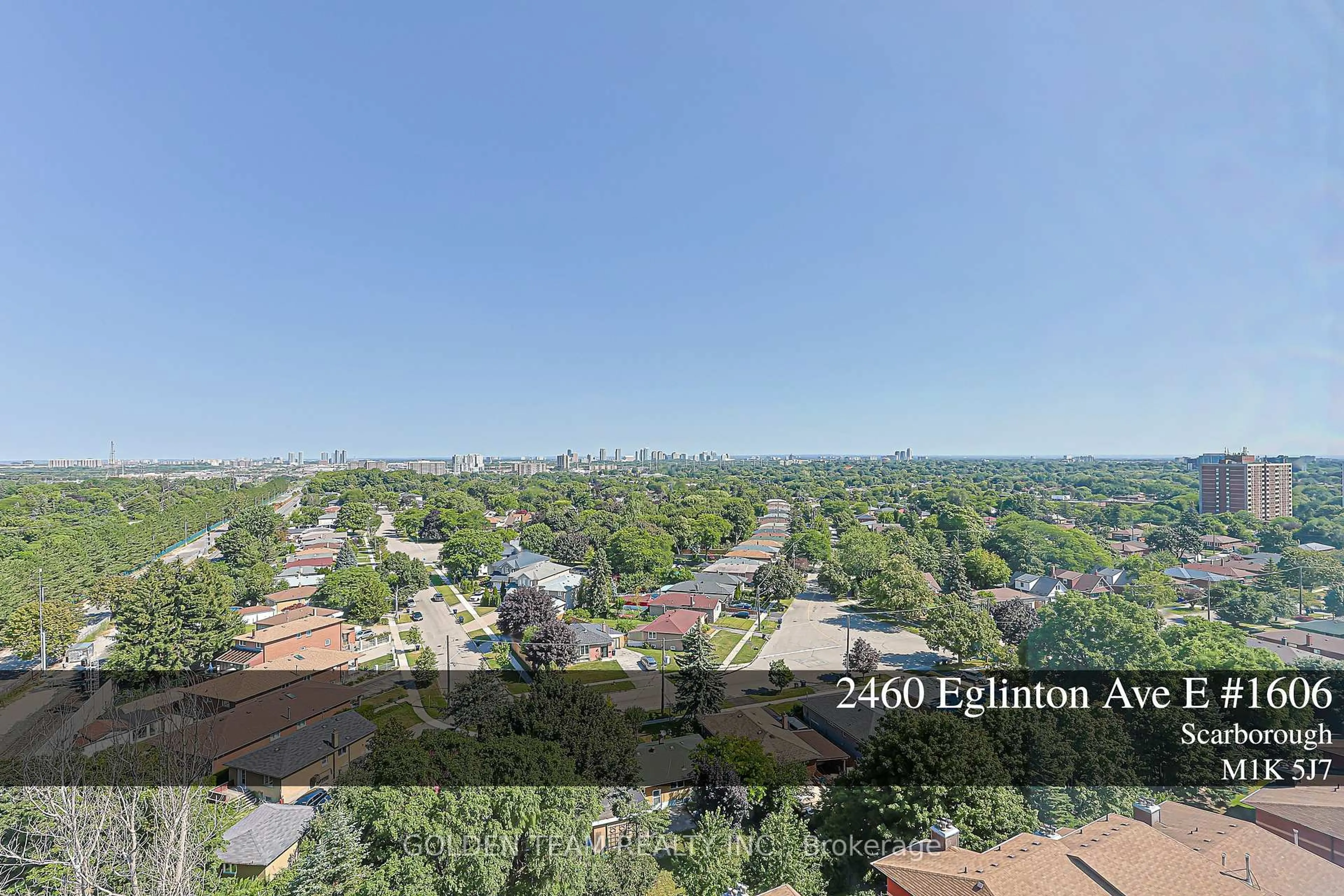 A pic from outside/outdoor area/front of a property/back of a property/a pic from drone, city buildings view from balcony for 2460 Eglinton Ave #1606, Toronto Ontario M1K 5J7