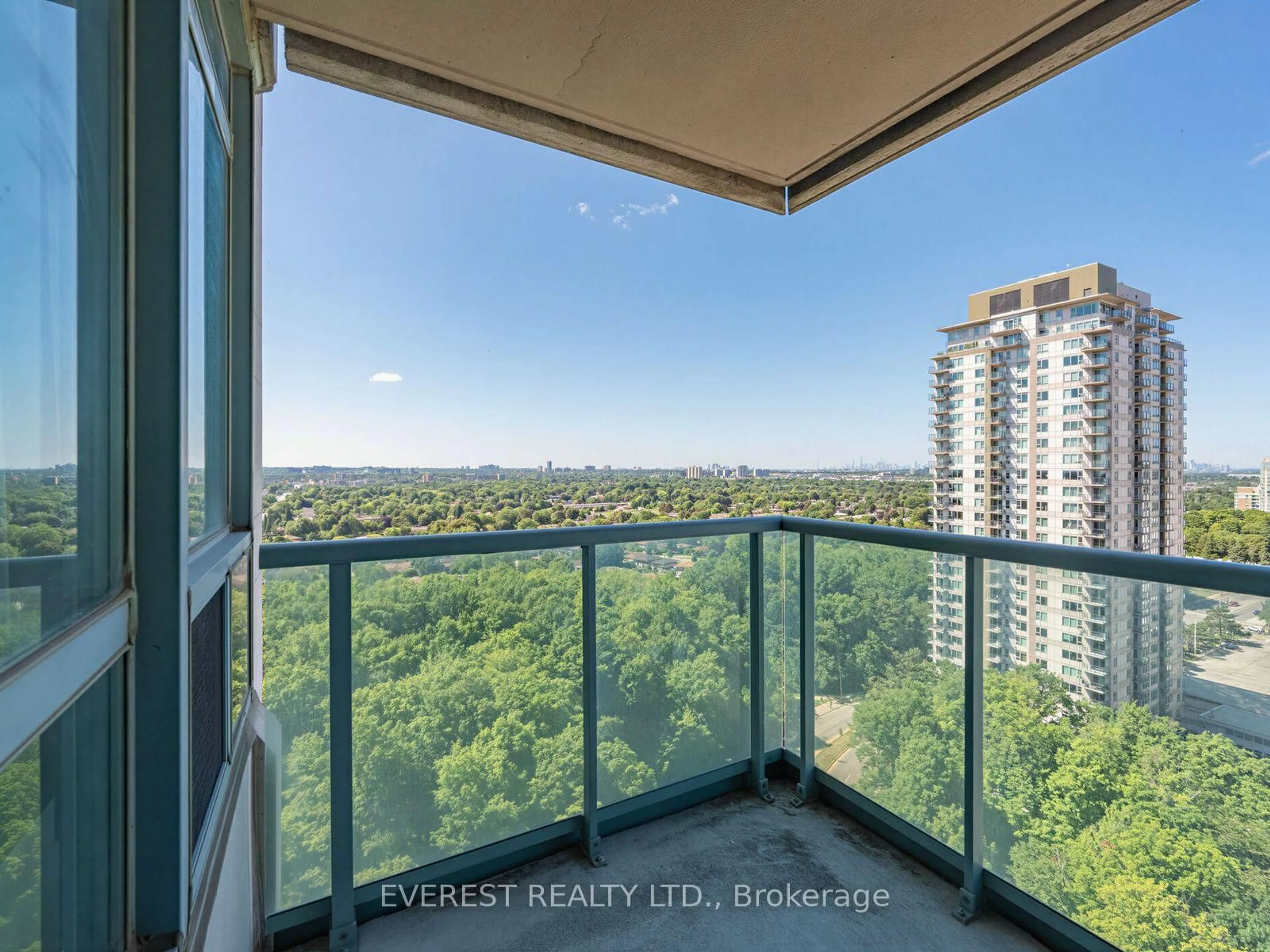 Balcony in the apartment, city buildings view from balcony for 61 Town Centre Crt #2103, Toronto Ontario M1P 5C5