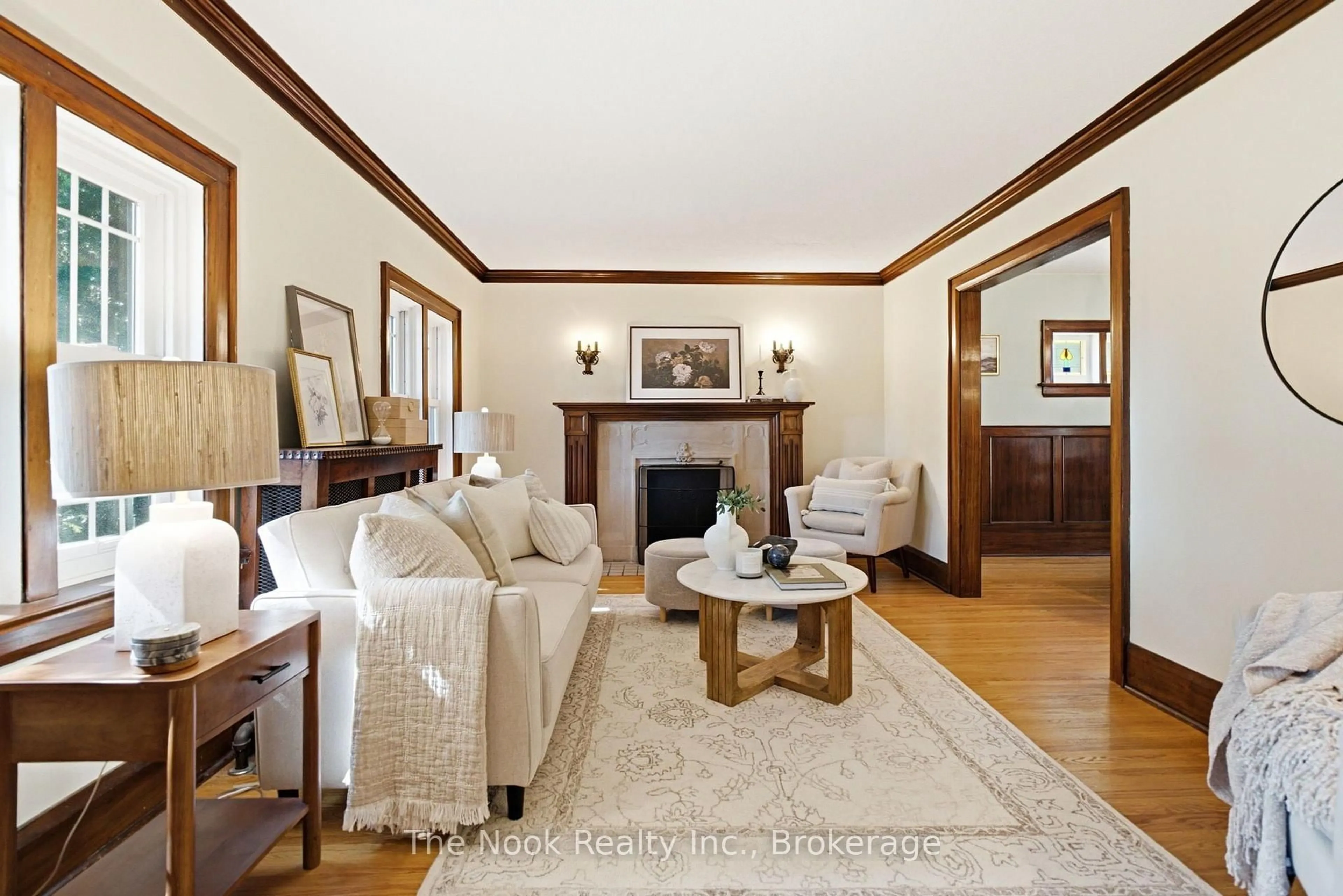 Living room with furniture, wood/laminate floor for 641 Masson St, Oshawa Ontario L1G 5A4