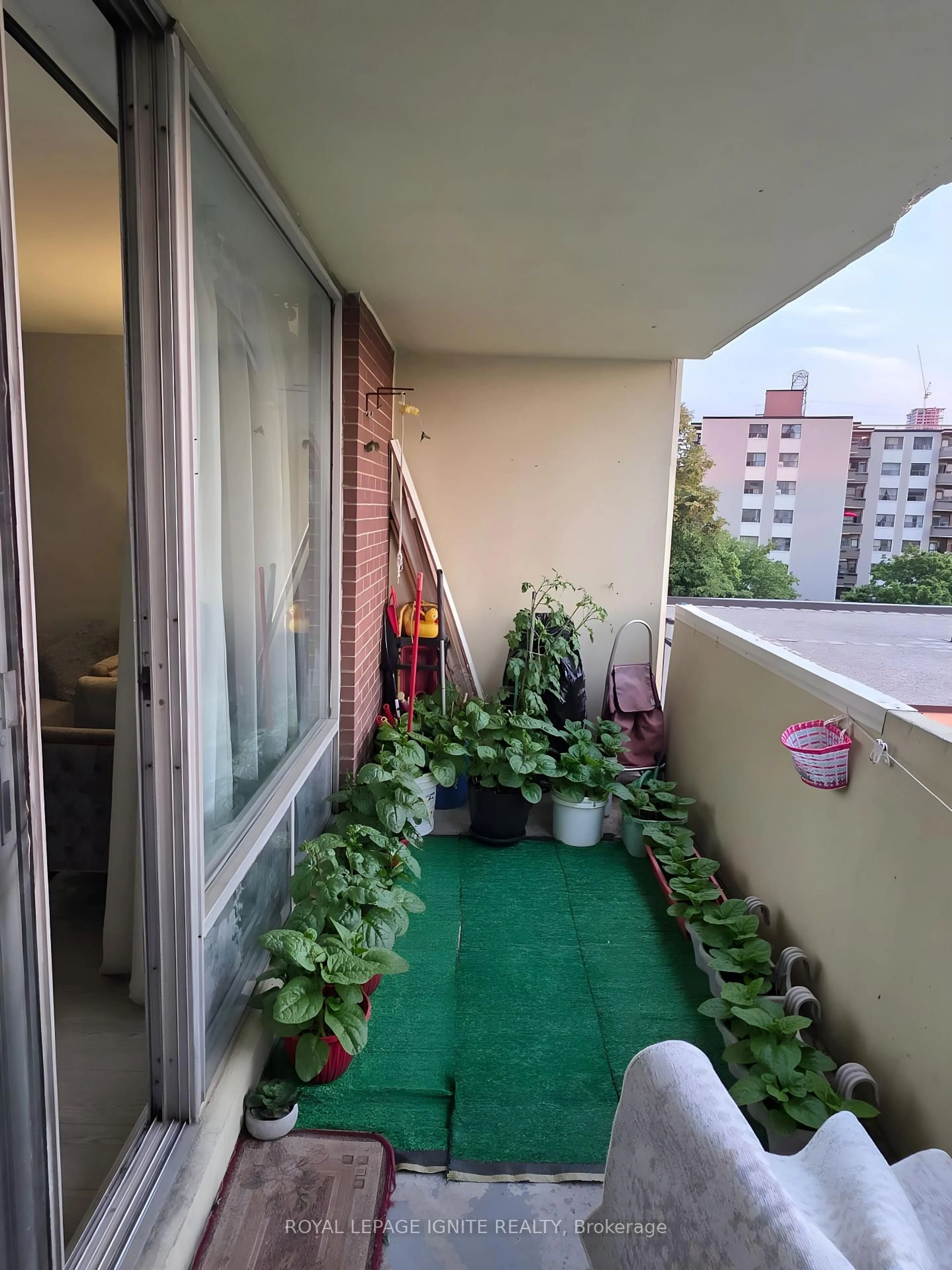 Balcony in the apartment, city buildings view from balcony for 5 Massey Sq #415, Toronto Ontario M4C 5L6