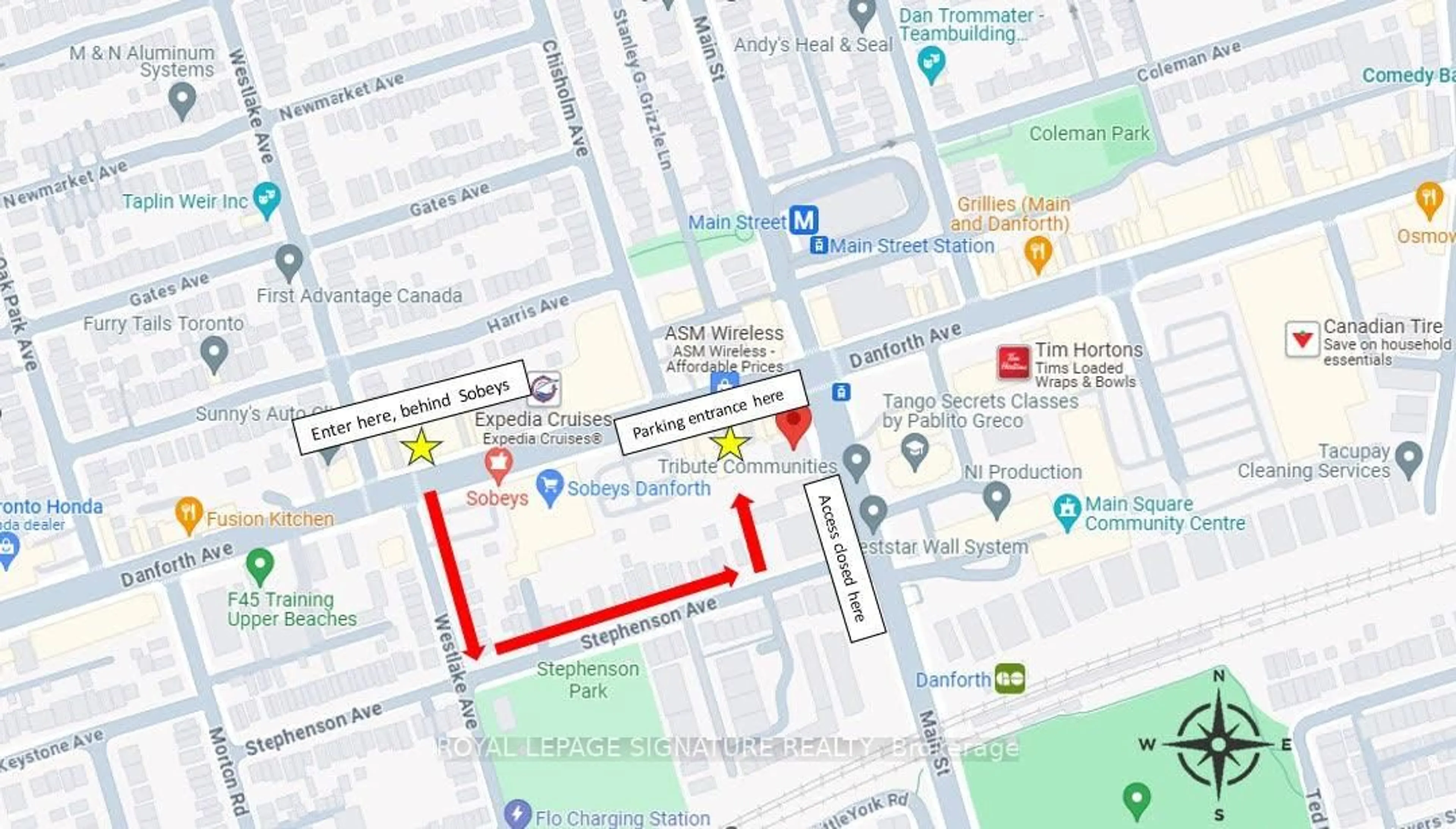 Picture of a map for 286 Main St #1005, Toronto Ontario M4C 4X4