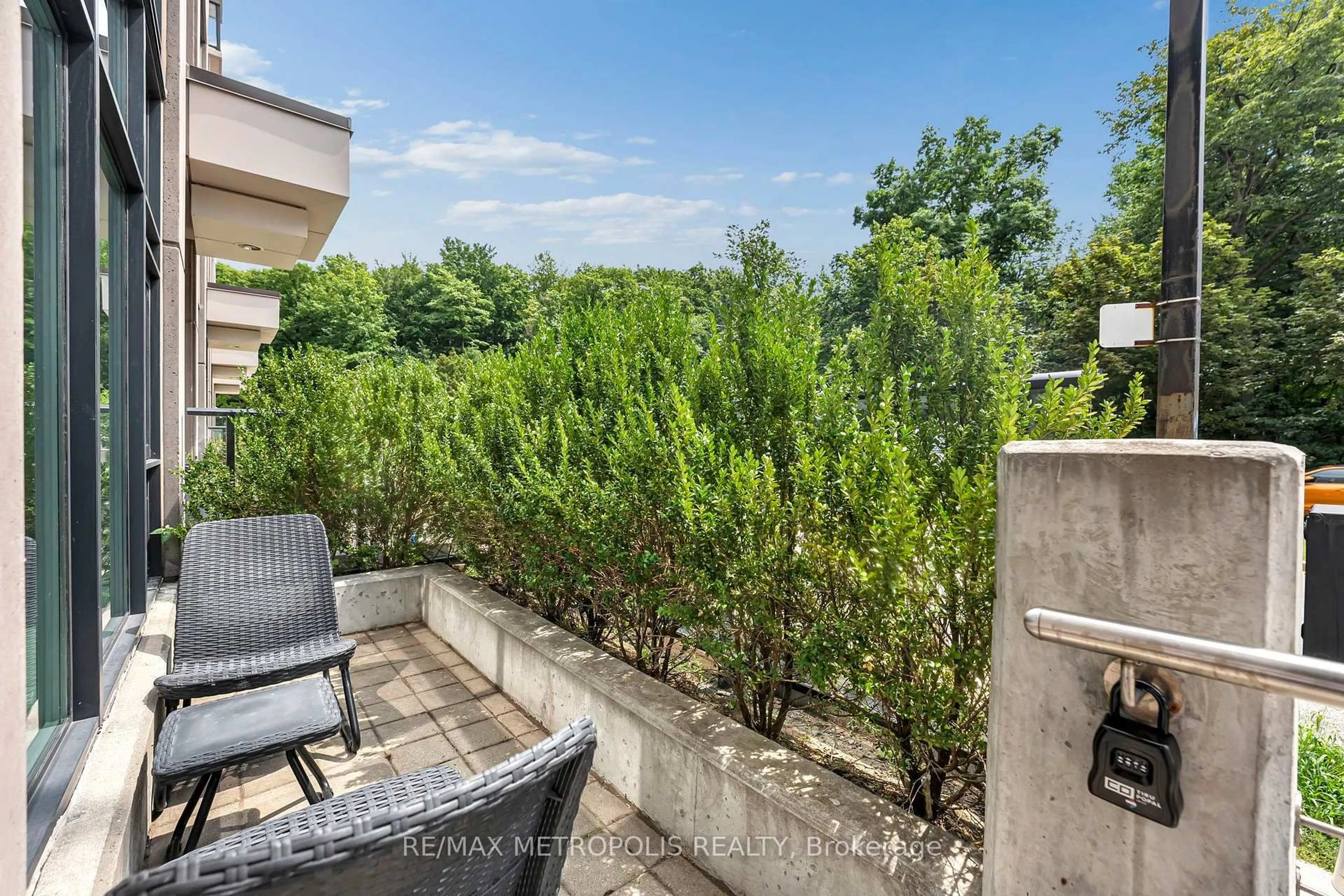 Balcony in the apartment, forest/trees view for 180 Borough Dr, Toronto Ontario M1P 0B5