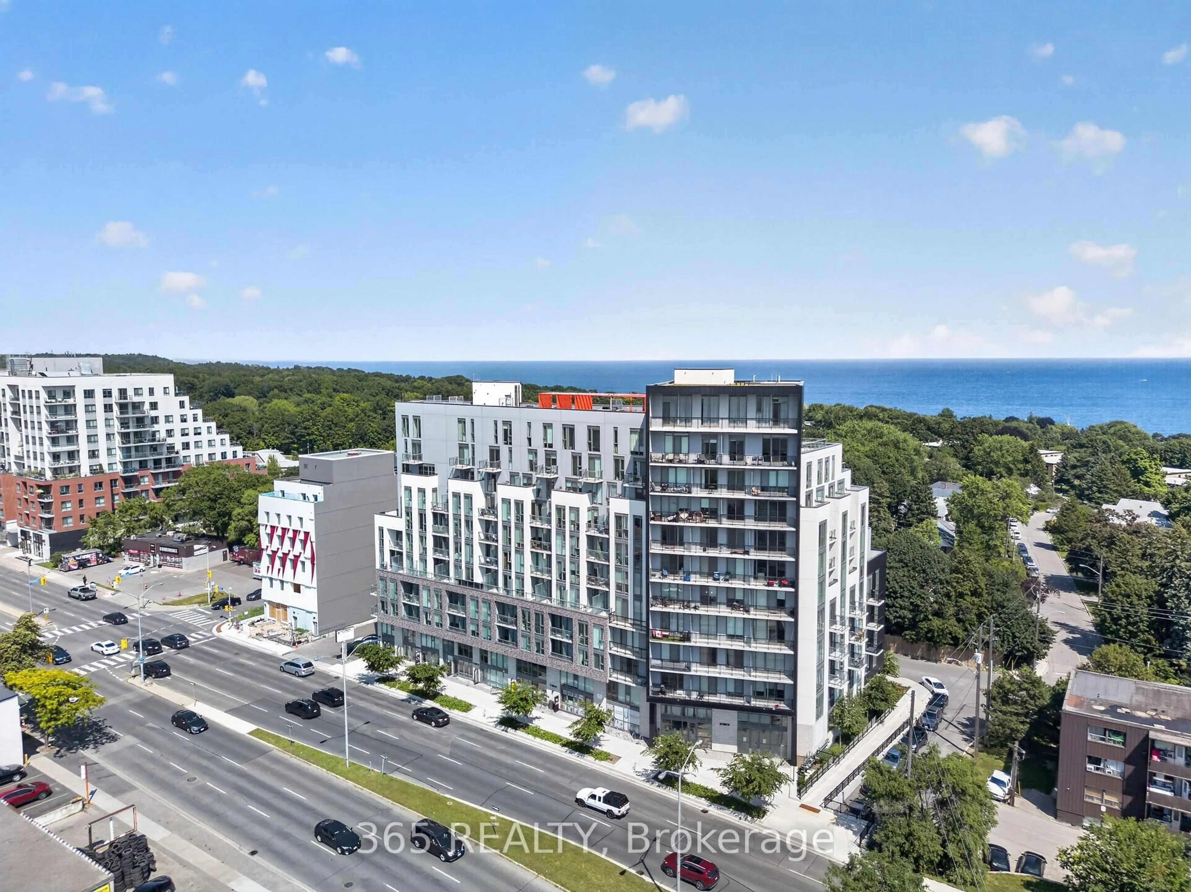 A pic from outside/outdoor area/front of a property/back of a property/a pic from drone, city buildings view from balcony for 90 Glen Everest Rd #405, Toronto Ontario M1N 1T7