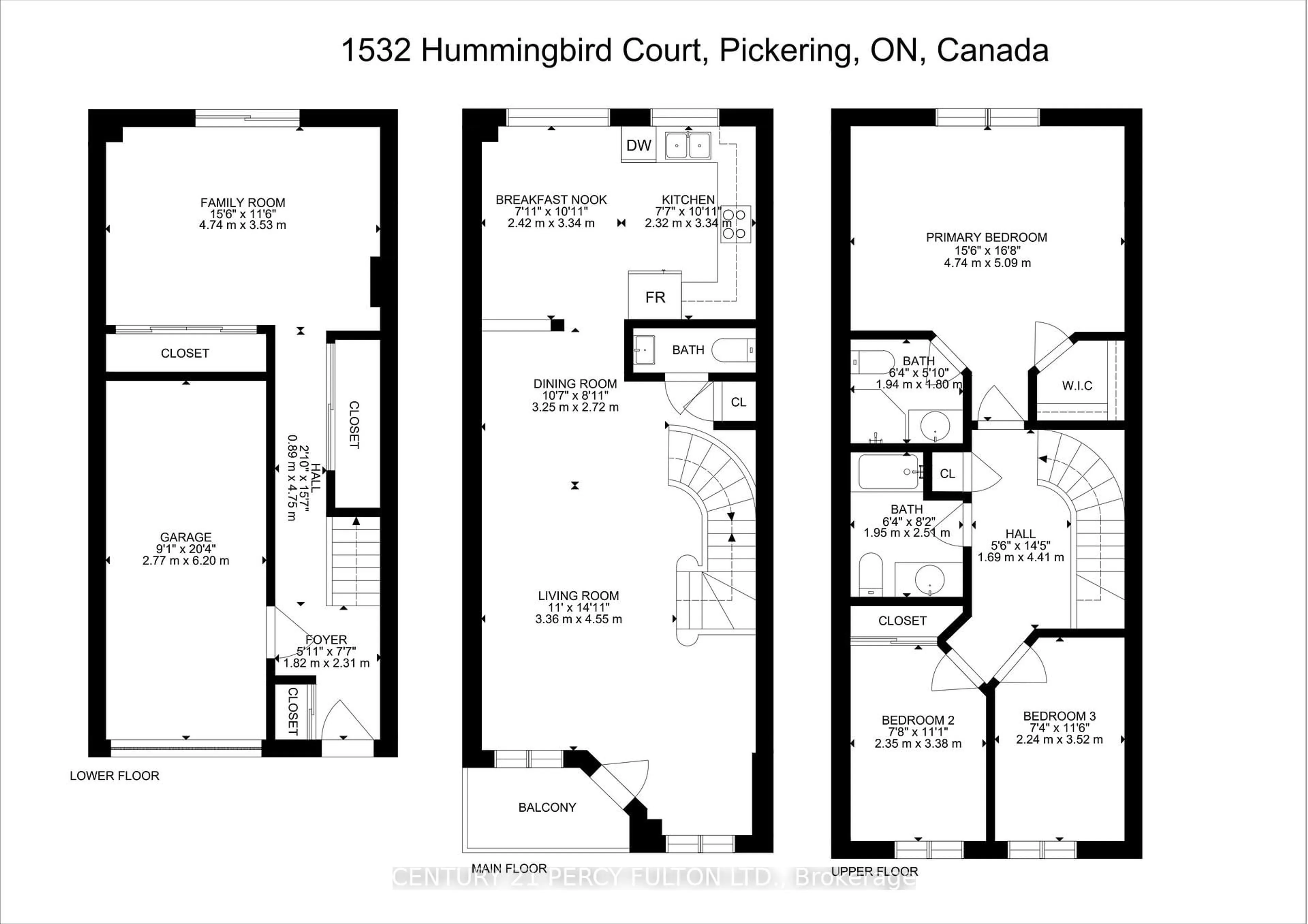 Floor plan for 1532 Hummingbird Crt, Pickering Ontario L1V 7H9