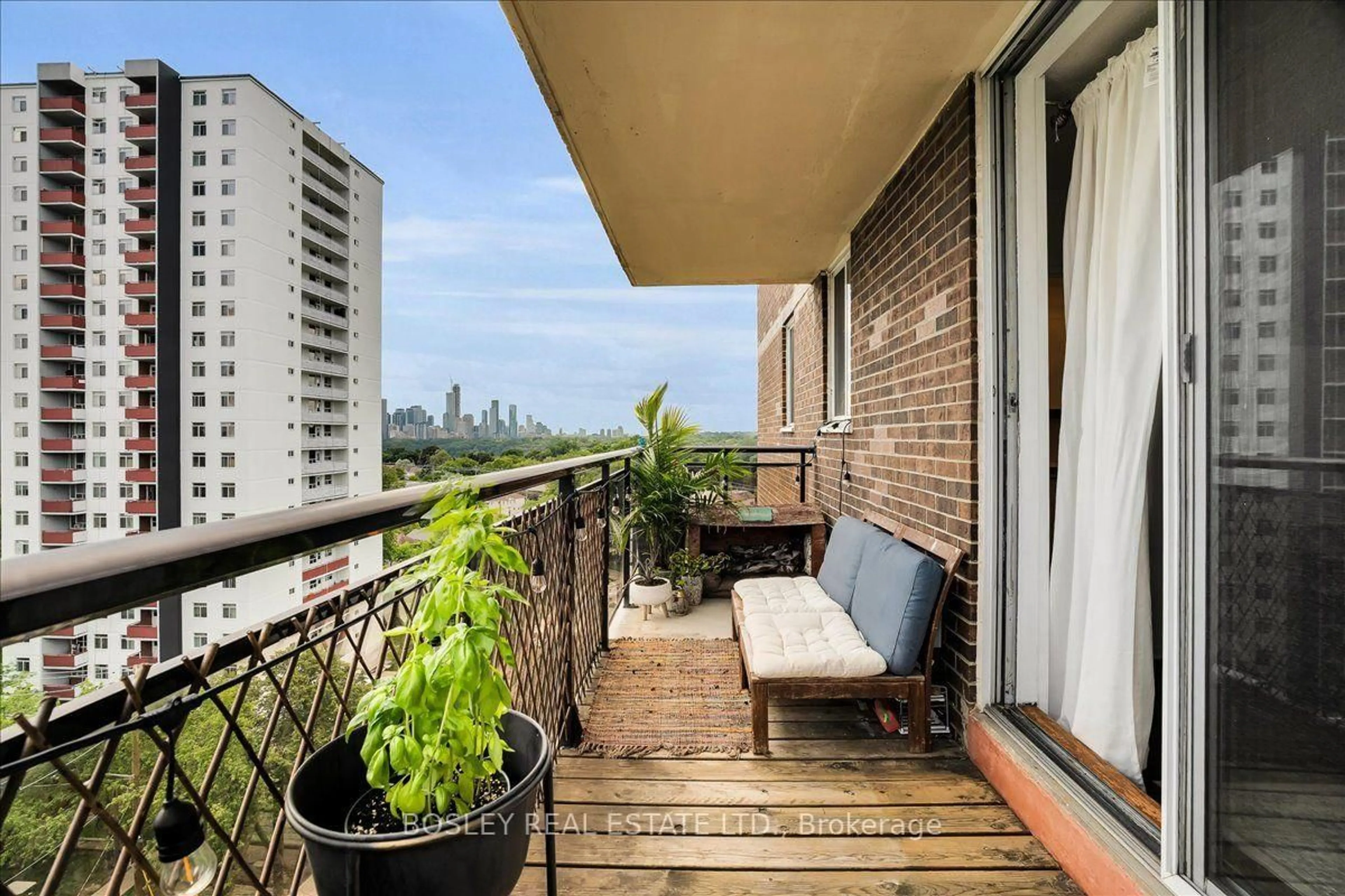 Balcony in the apartment, city buildings view from balcony for 1145 Logan Ave #1102, Toronto Ontario M4K 3G9