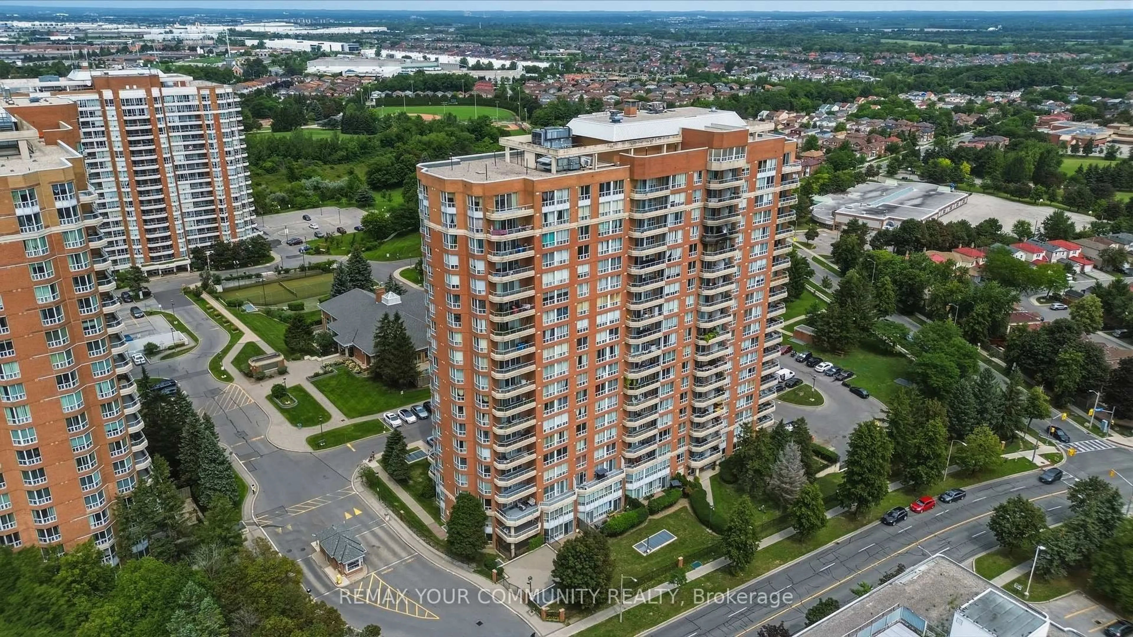 A pic from outside/outdoor area/front of a property/back of a property/a pic from drone, city buildings view from balcony for 410 McLevin Ave #103, Toronto Ontario M1B 5J5