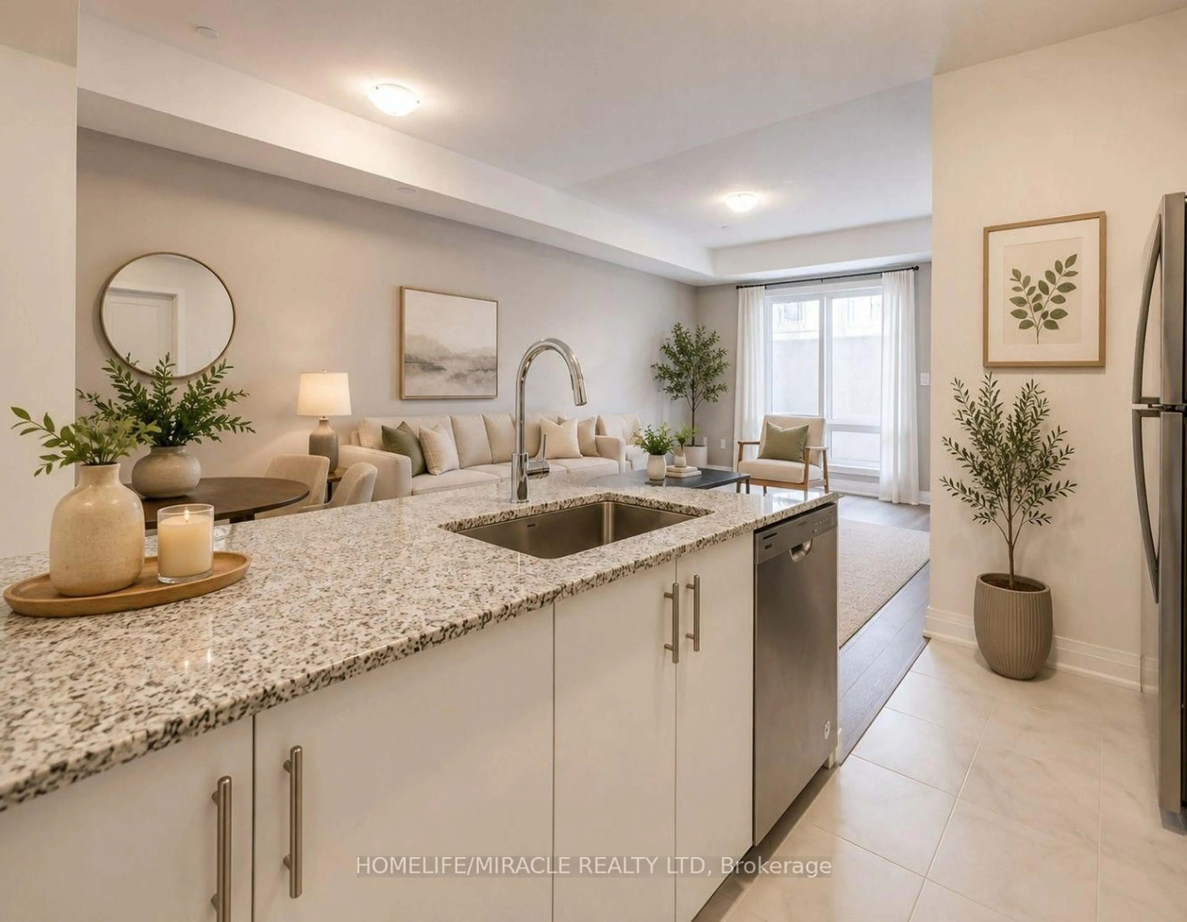 Open concept kitchen, ceramic/tile floor for 145 Tapscott Rd #8, Toronto Ontario M1B 0E8